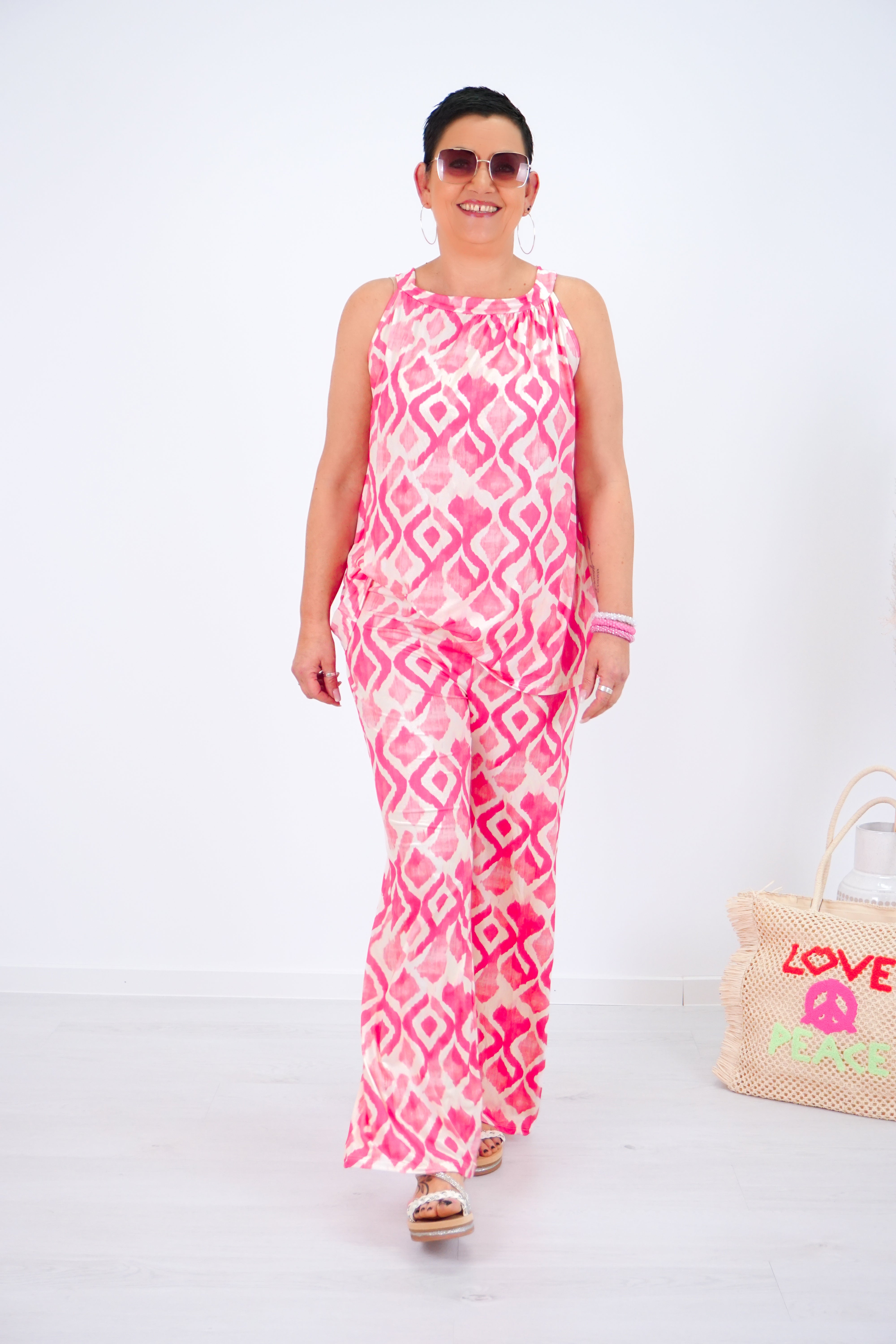 Zweiteiler Hose mit Print, pink