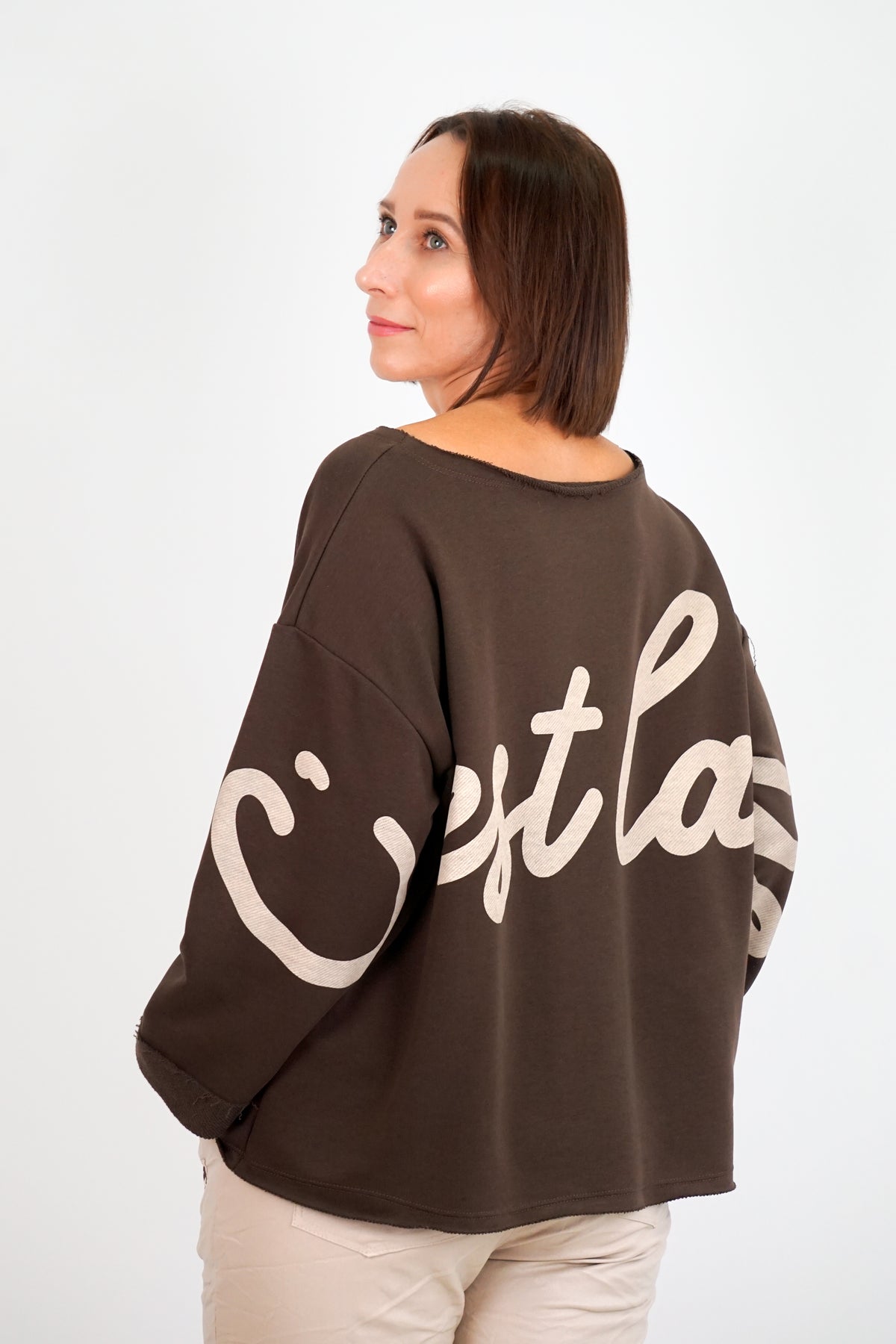 Sweatshirt „c’est la vie“, schokobraun
