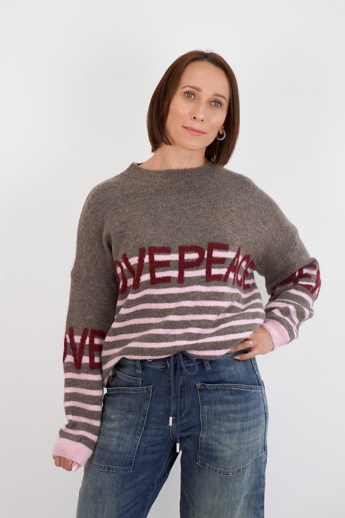 Strickpulli "LOVE&PEACE", taupe