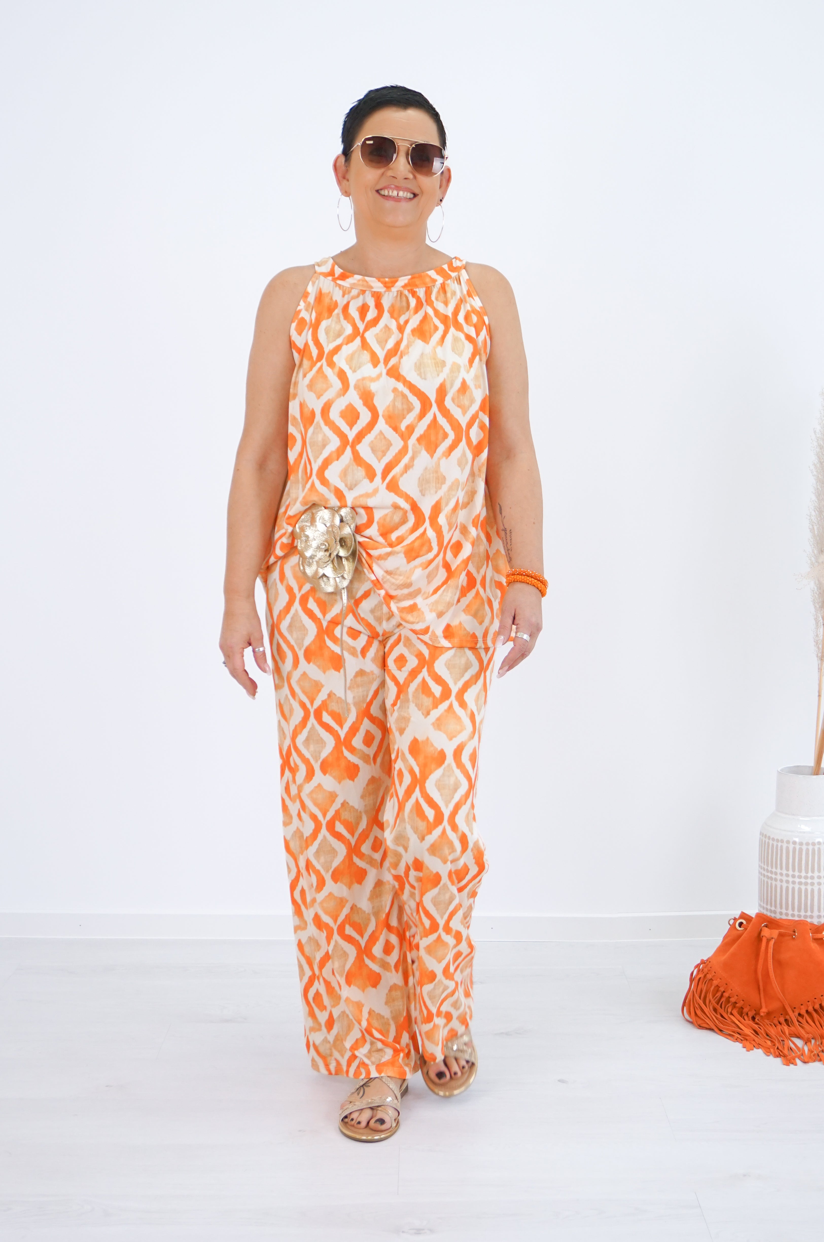 Zweiteiler Top mit Print, orange