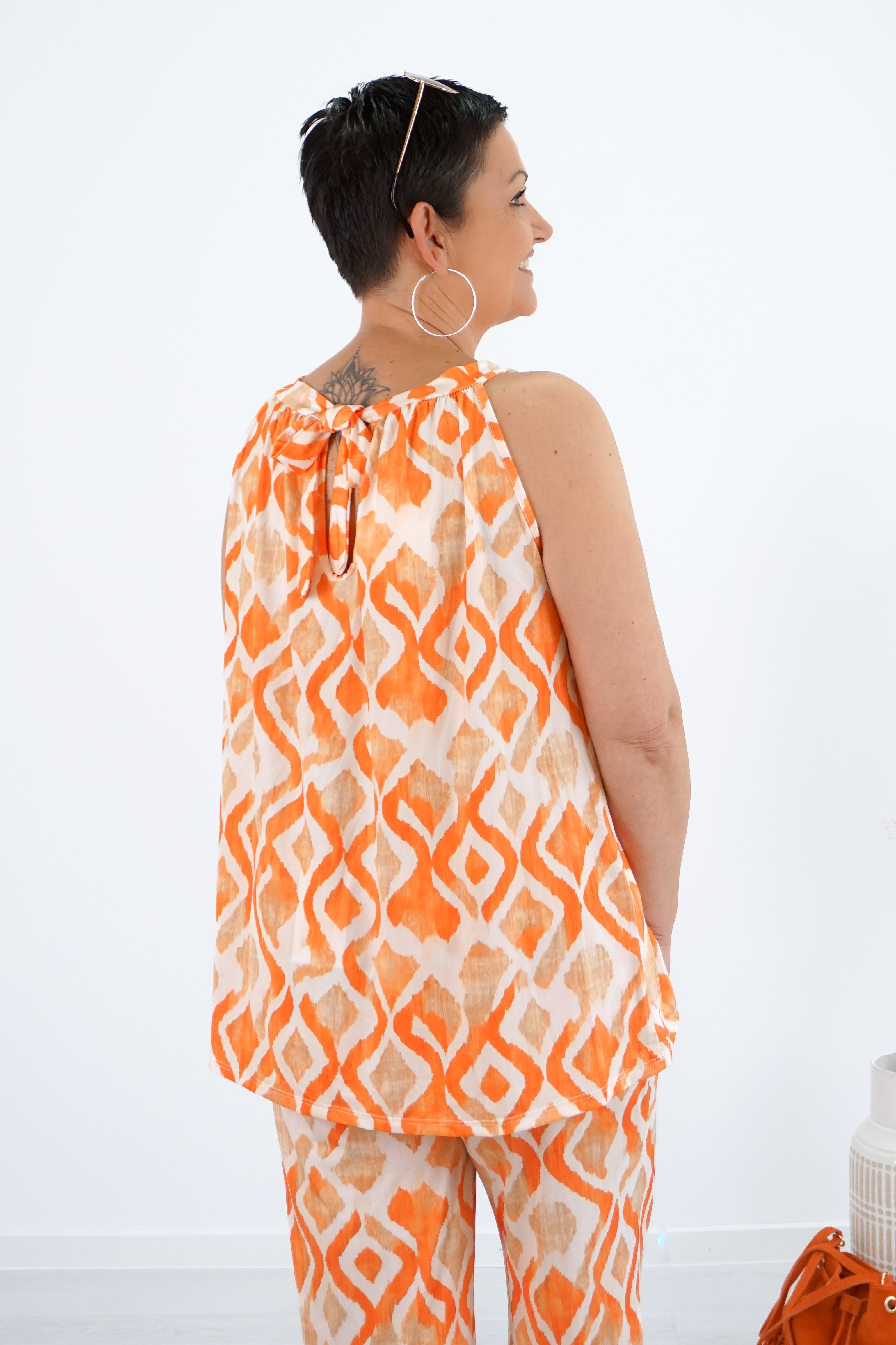 Zweiteiler Top mit Print, orange