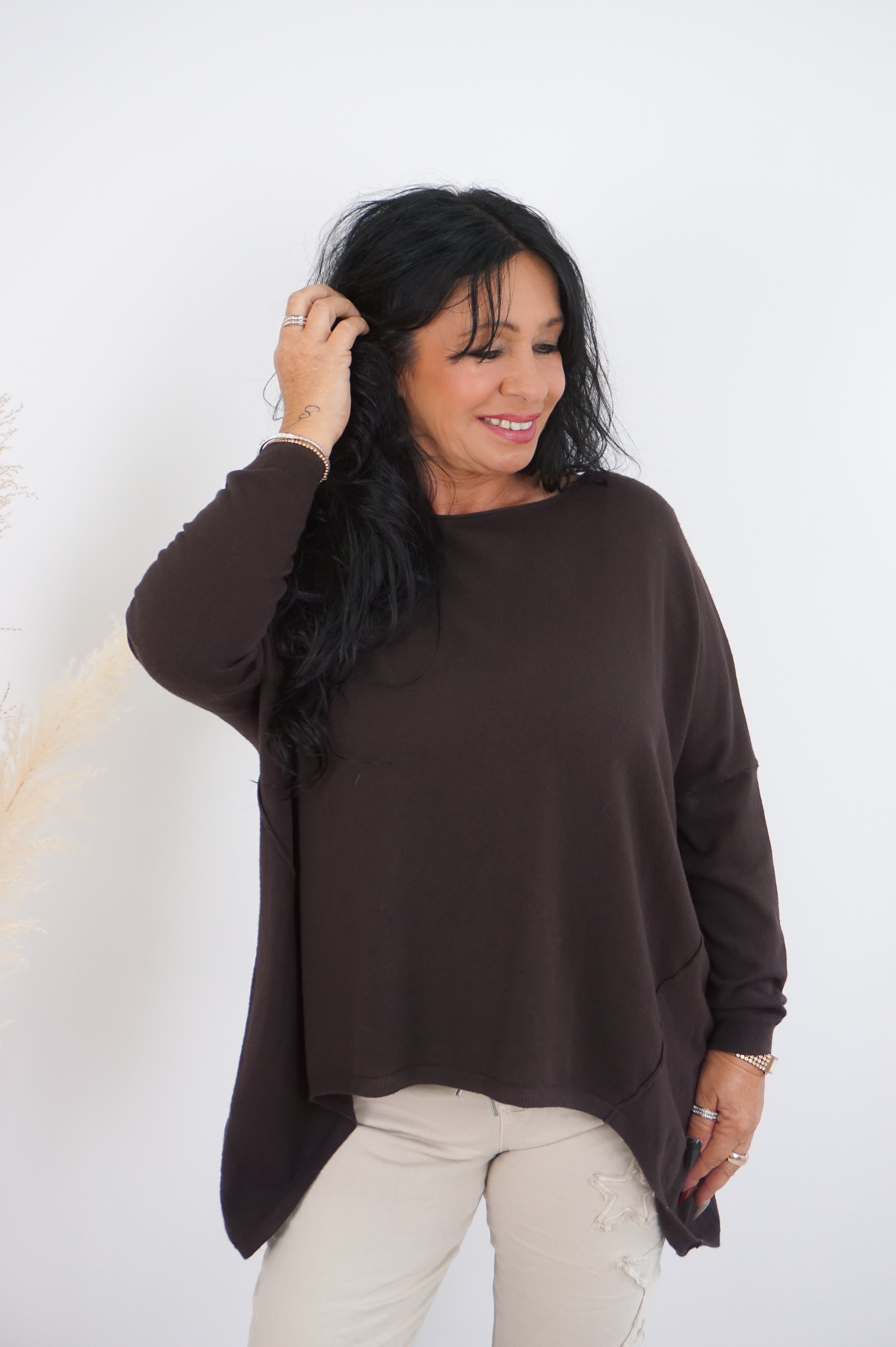 Weiter Feinstrickpulli, schokobraun