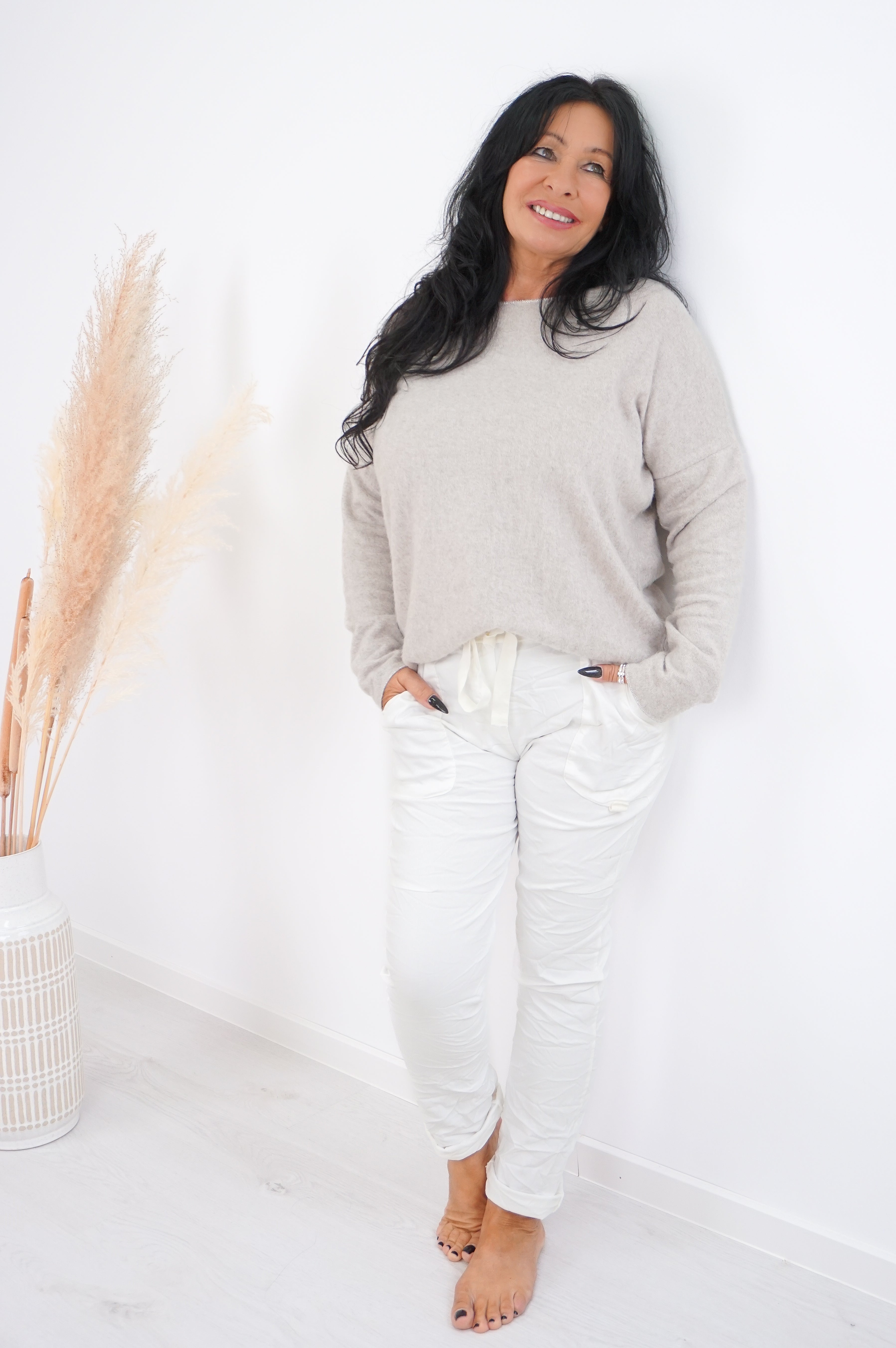 Flauschiger Feinstrickpulli, beige