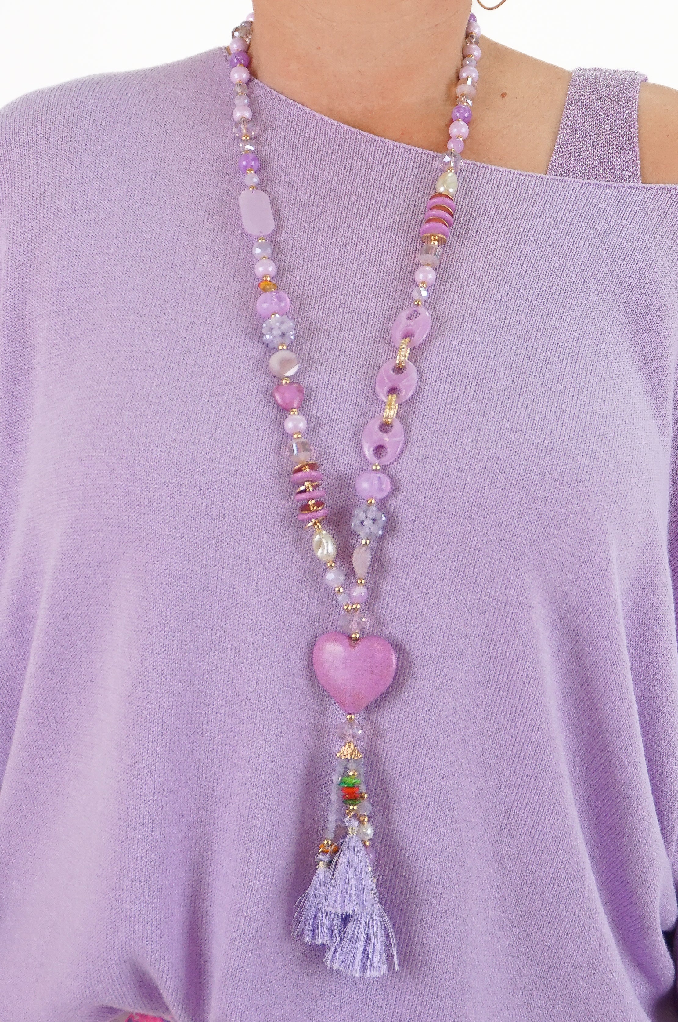 Lange Kette "Heart", flieder