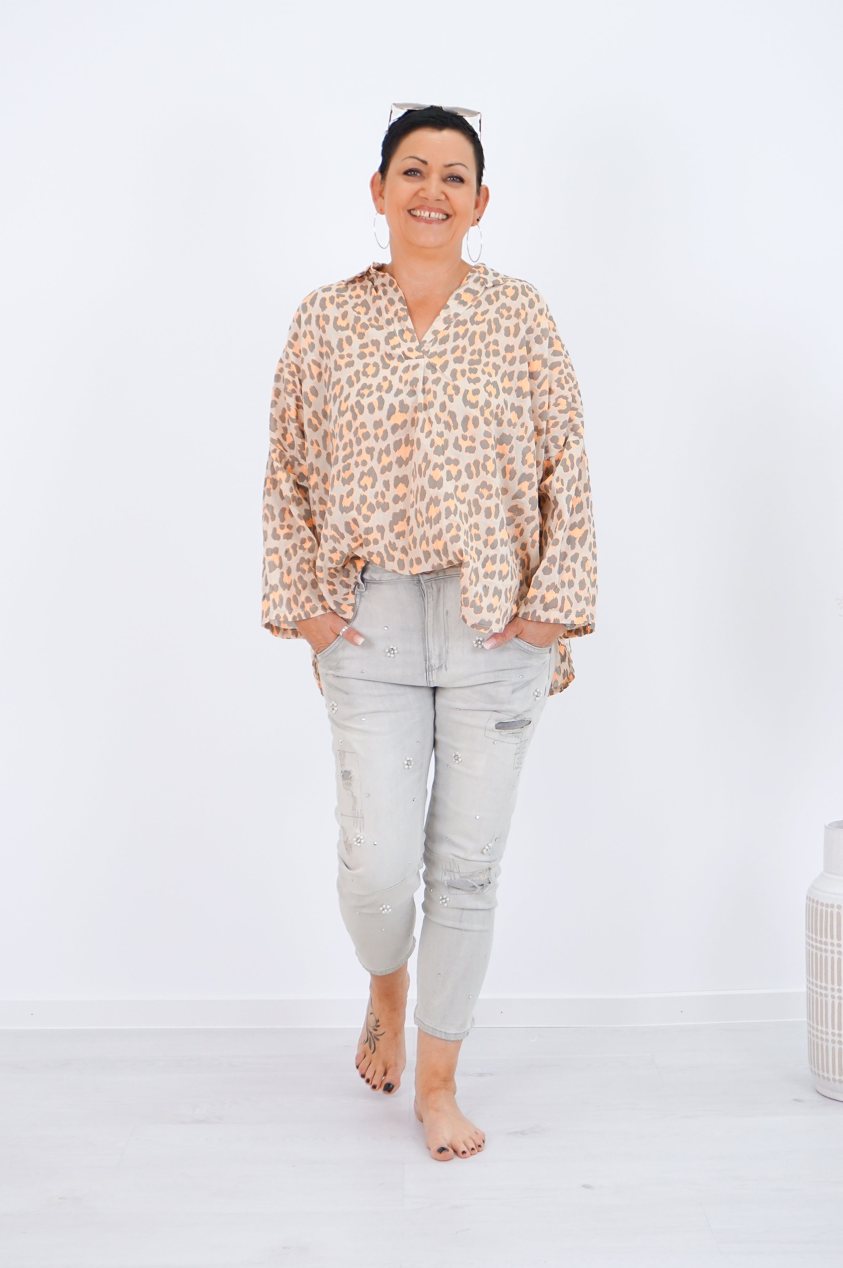Bluse „Leo“, taupe/orange