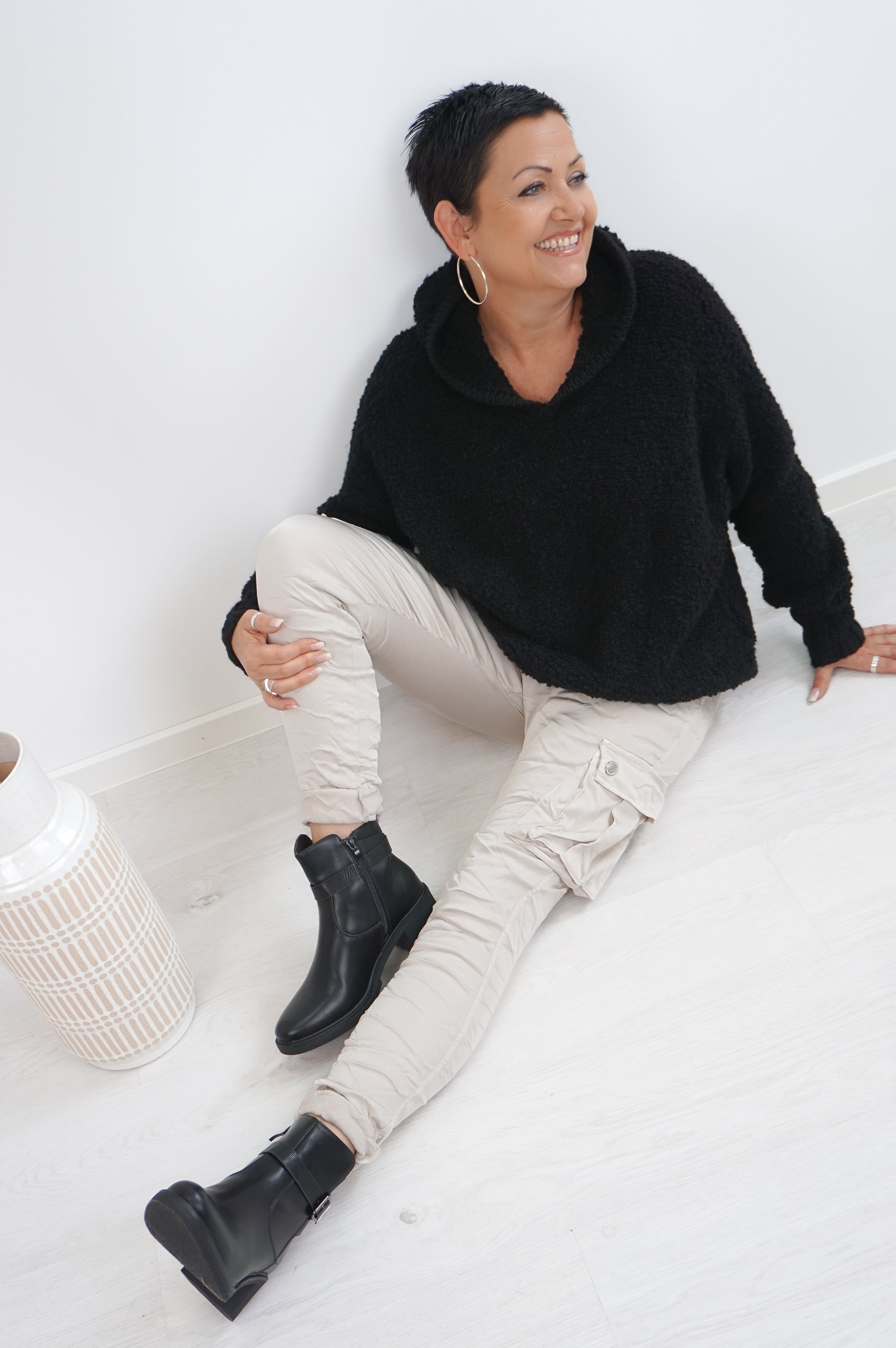 Cargo Jogpant im Satin Look, hellbeige