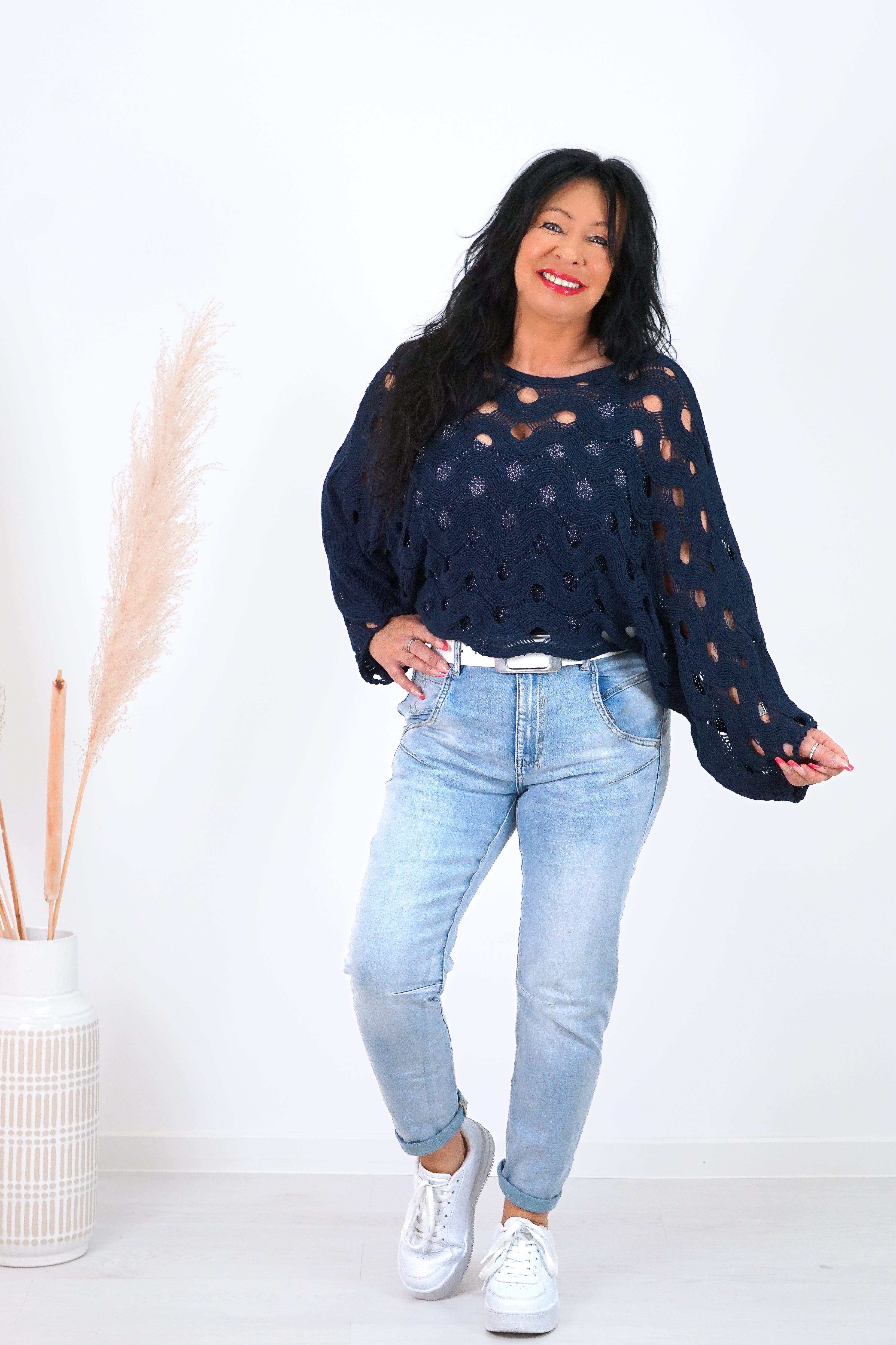 Häkelshirt „wavy“, dunkelblau