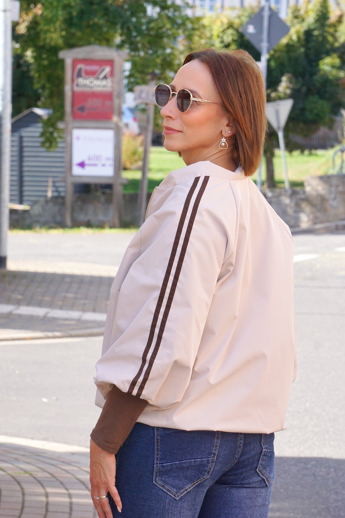 Ballonjacke mit 3/4 Ärmel, hellbeige/schokobraun