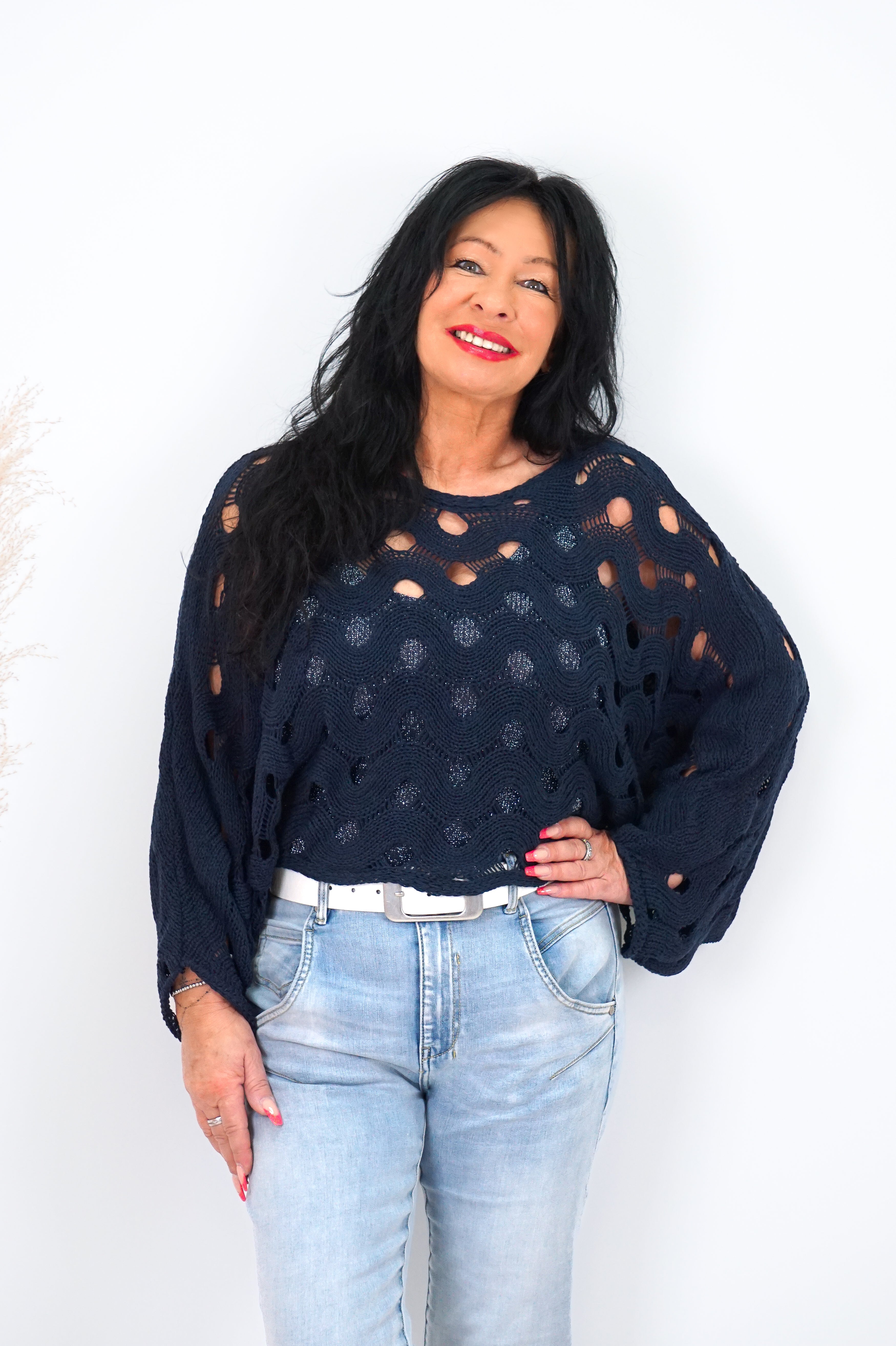 Häkelshirt „wavy“, dunkelblau