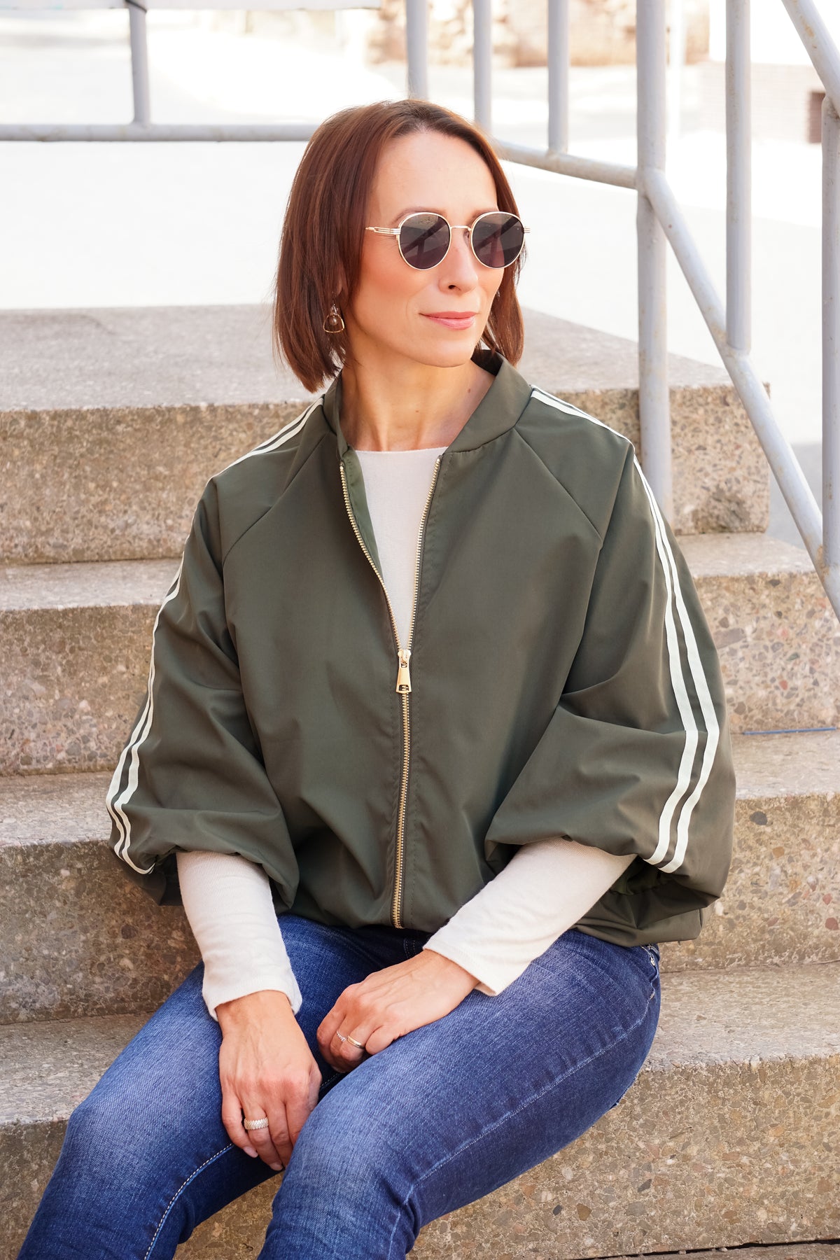 Ballonjacke mit 3/4 Ärmel, khaki/hellbeige