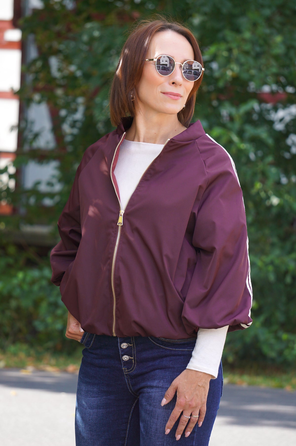 Ballonjacke mit 3/4 Ärmel, burgunder/hellbeige