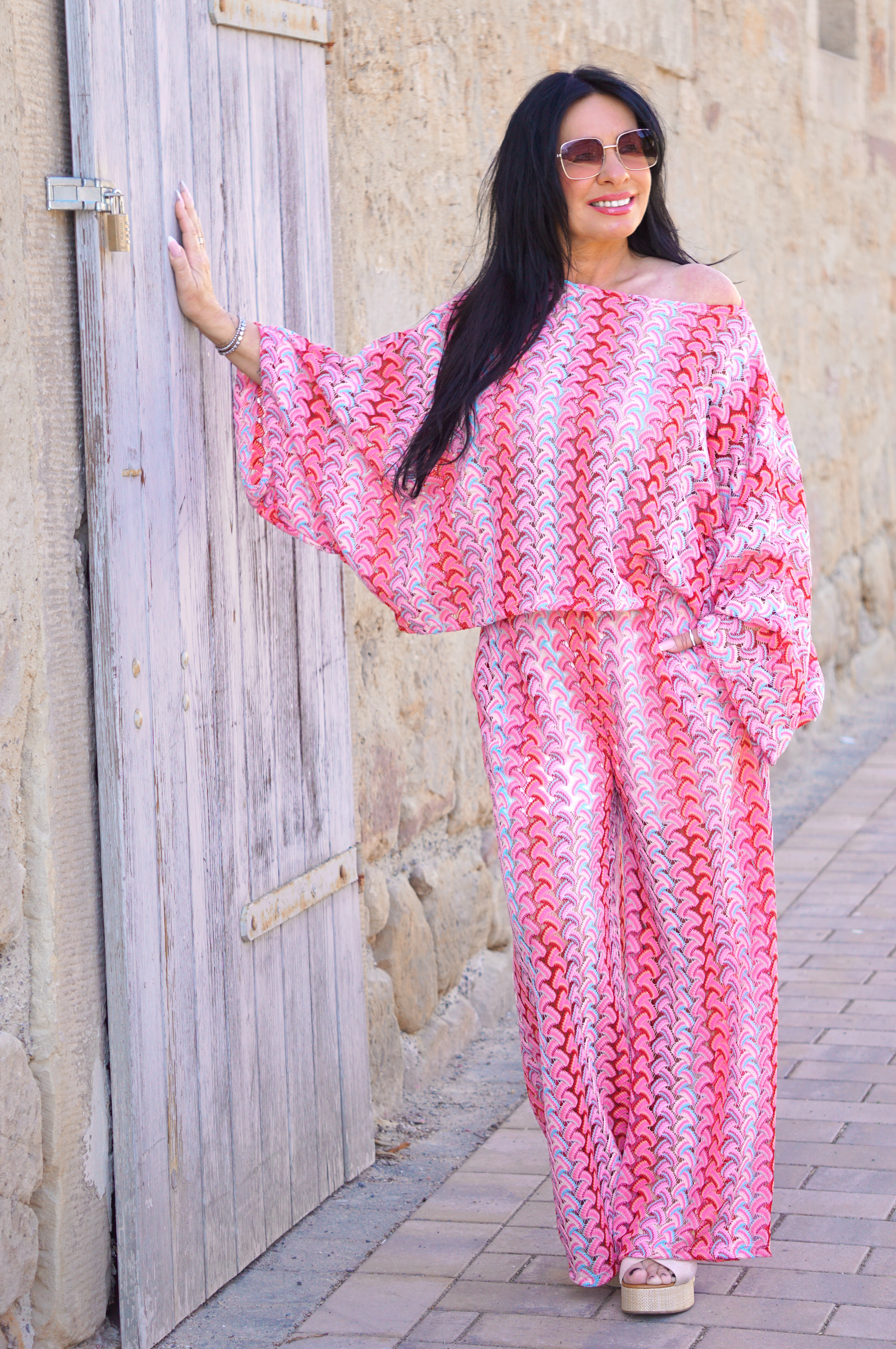 Bunte Häkelhose, pink