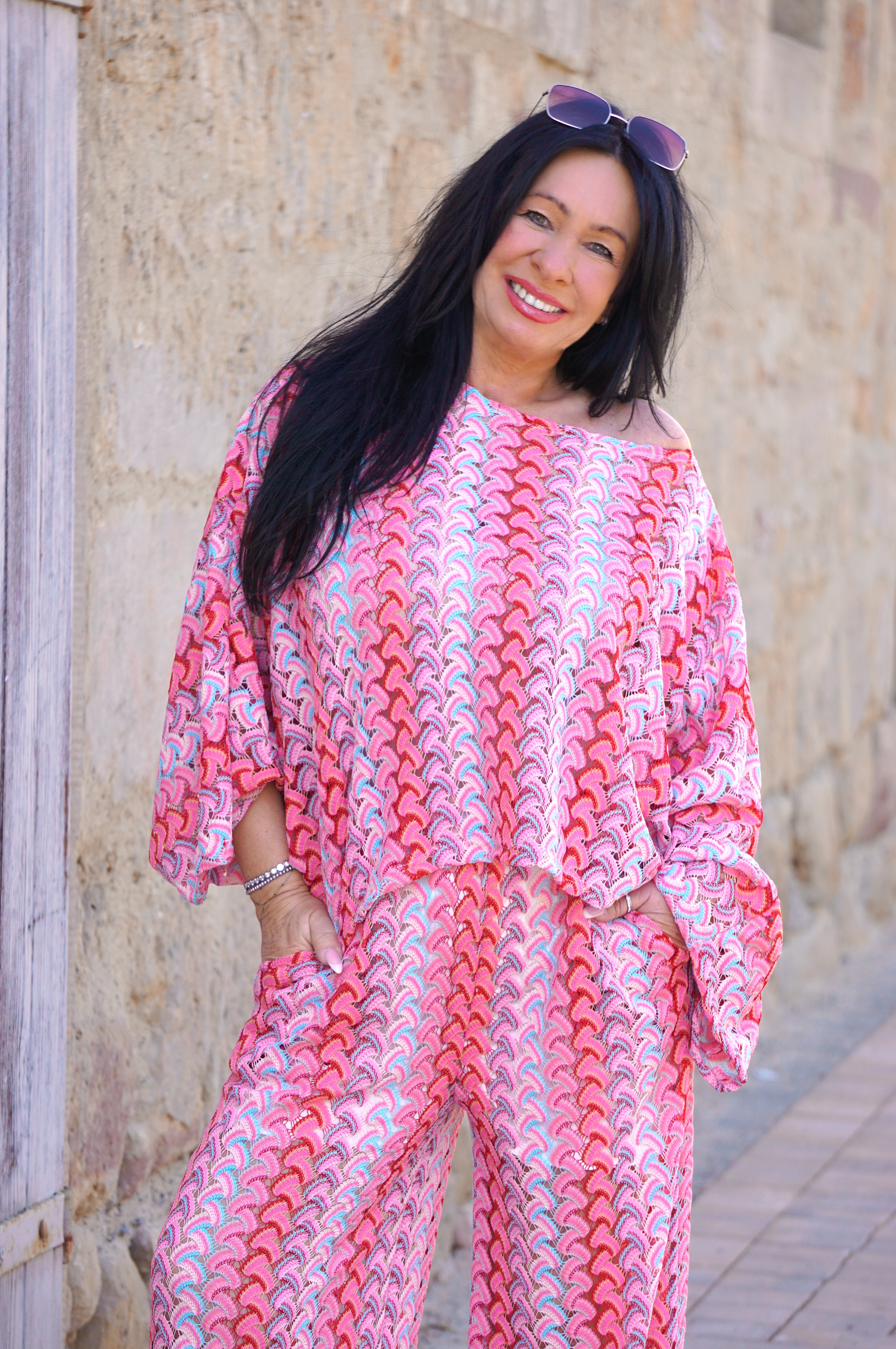 Buntes Häkelshirt, pink