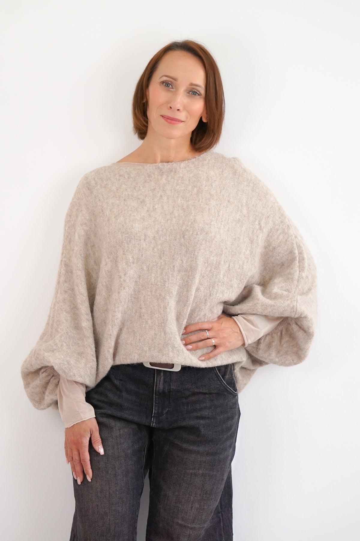 Leichtes Feinstrickshirt mit Kaschmir, beige