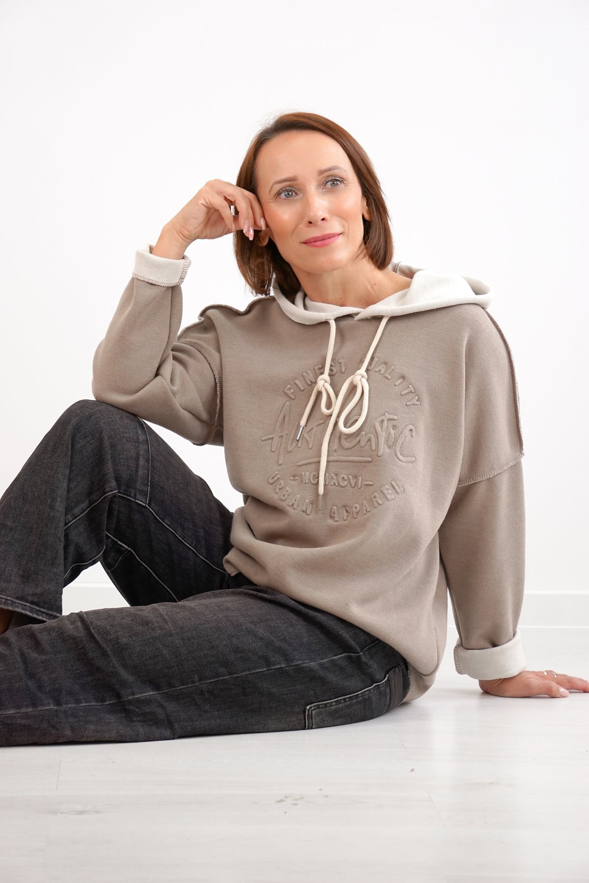Strickhoodie "Authentic", taupe/beige