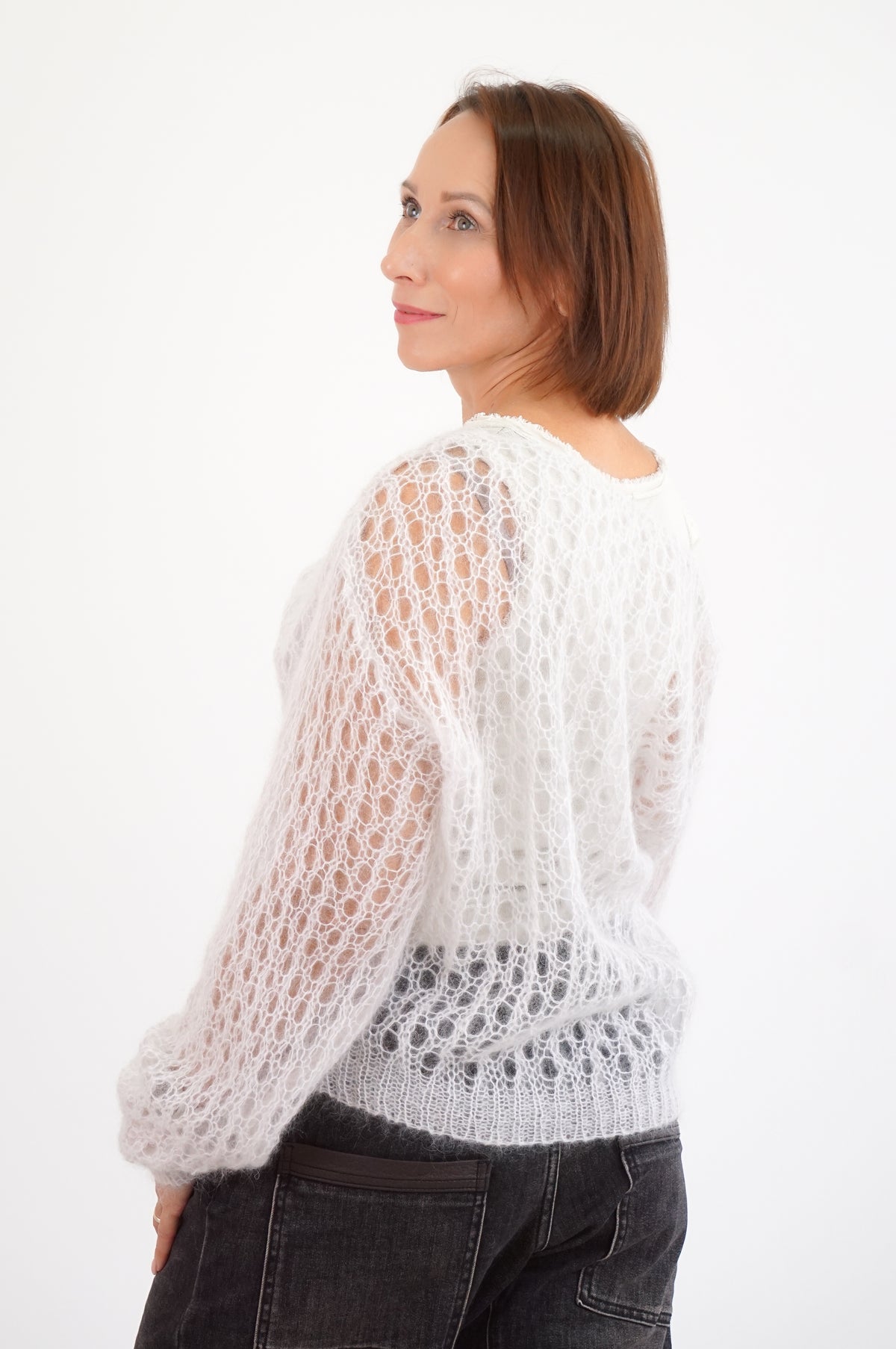 Leichter Lochstrickpulli, hellbeige