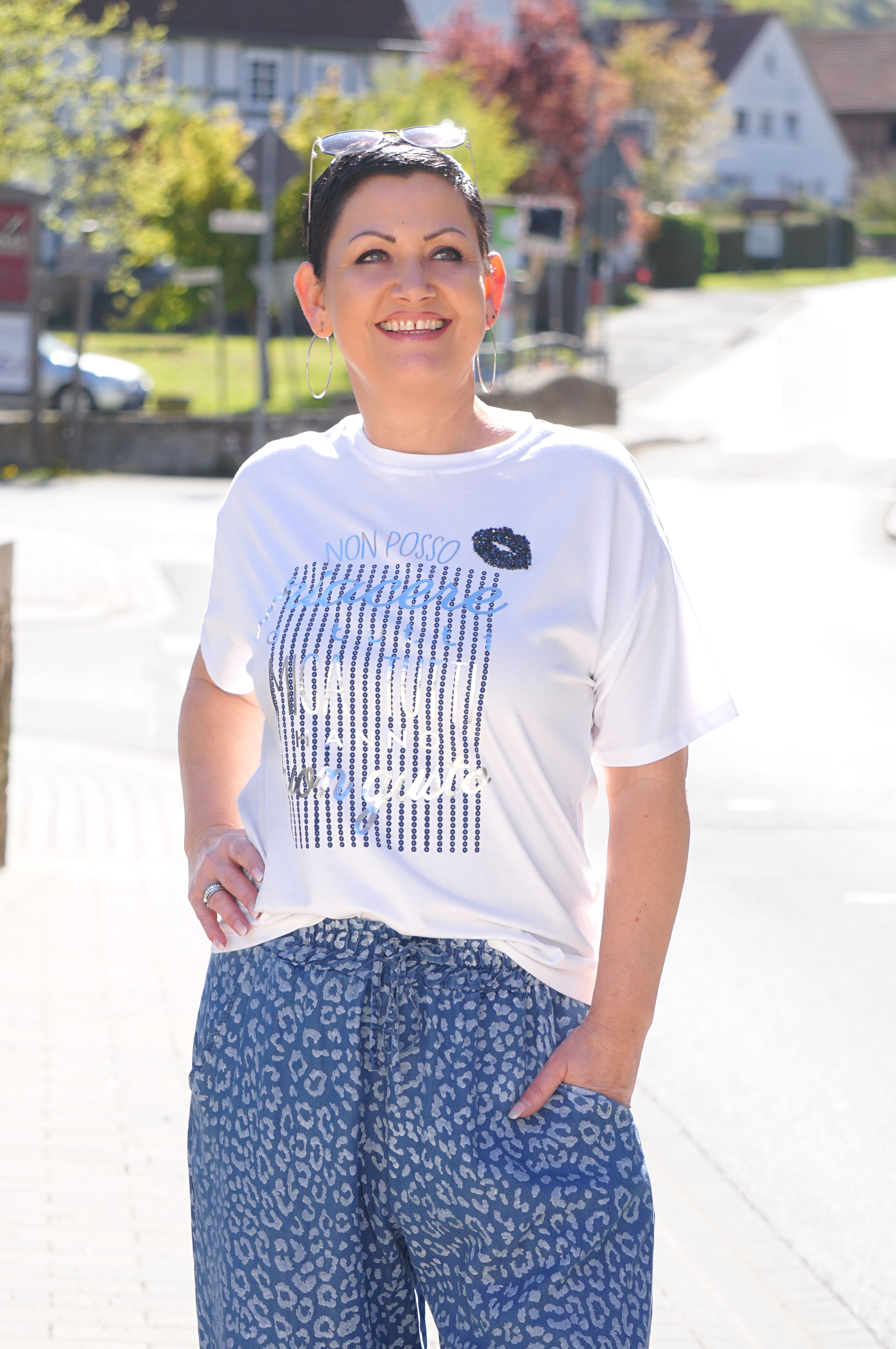 T-Shirt "buon gusto", dunkelblau/silber