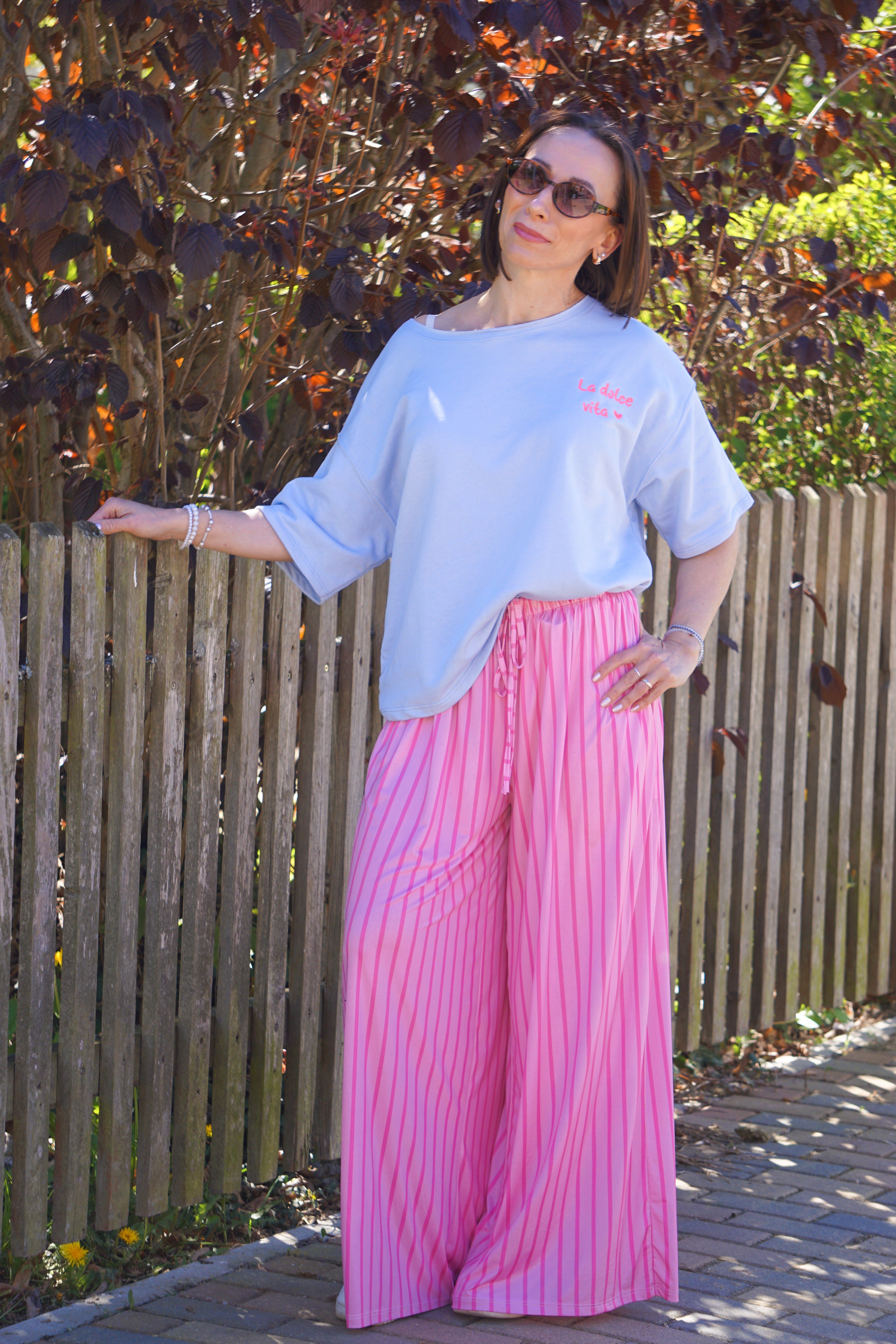 Kurzarm Sweatshirt "la dolce vita, hellblau