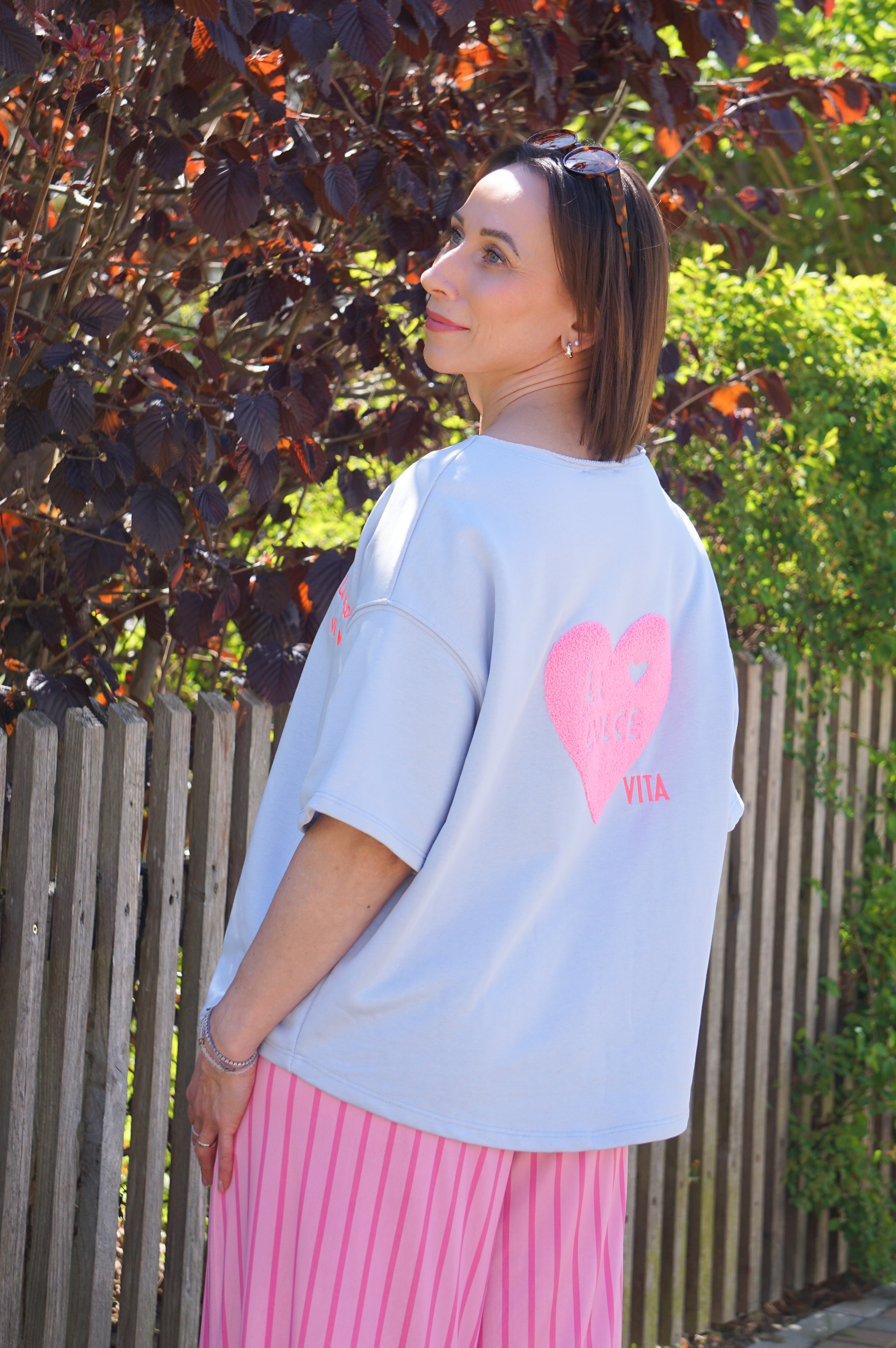 Kurzarm Sweatshirt "la dolce vita, hellblau