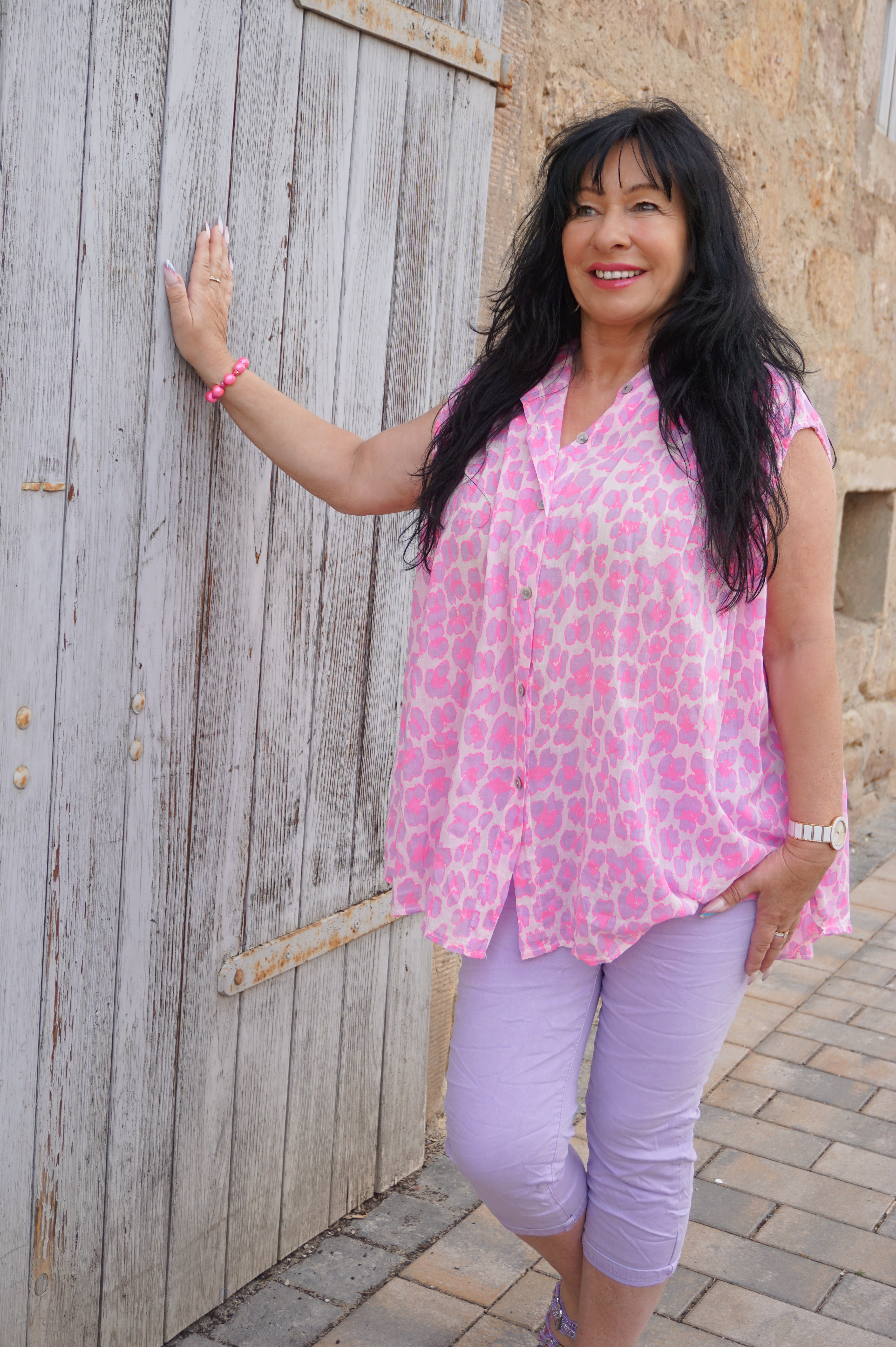Blusentop „Leo“, flieder/neonpink