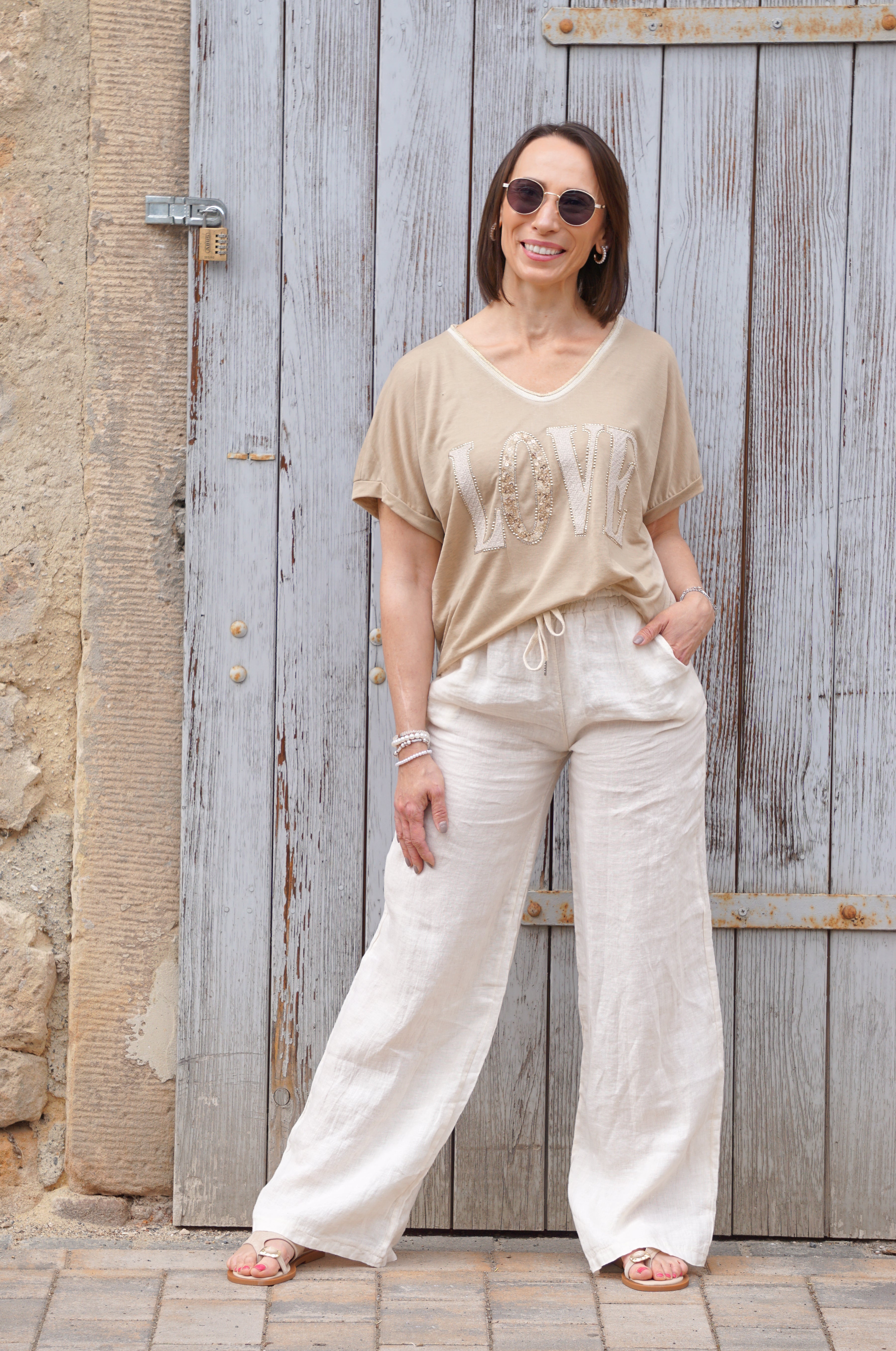 Leichtes Feinstrickshirt „LOVE“, camel