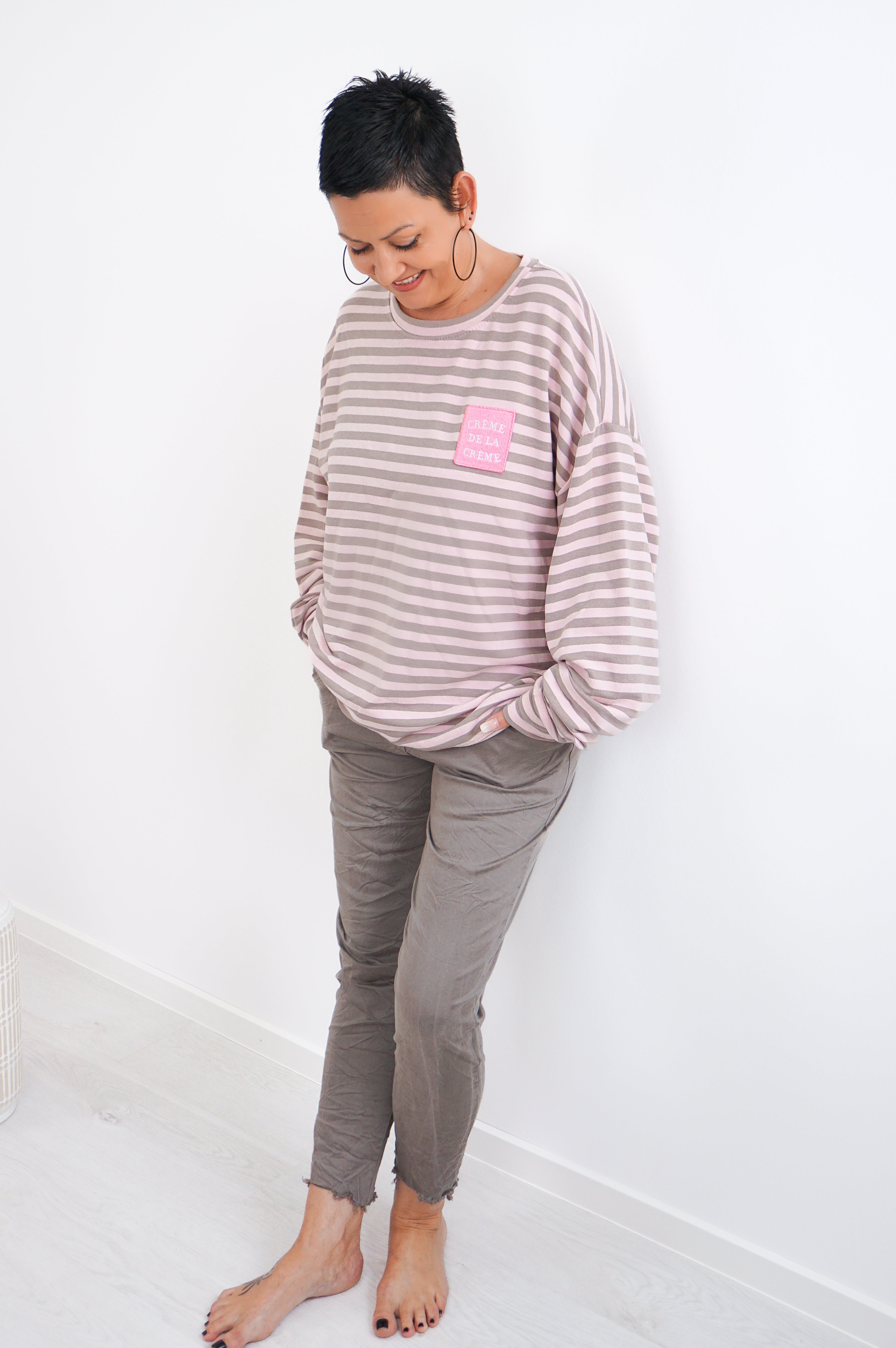 Langarmshirt „creme de la creme“, rosa/taupe