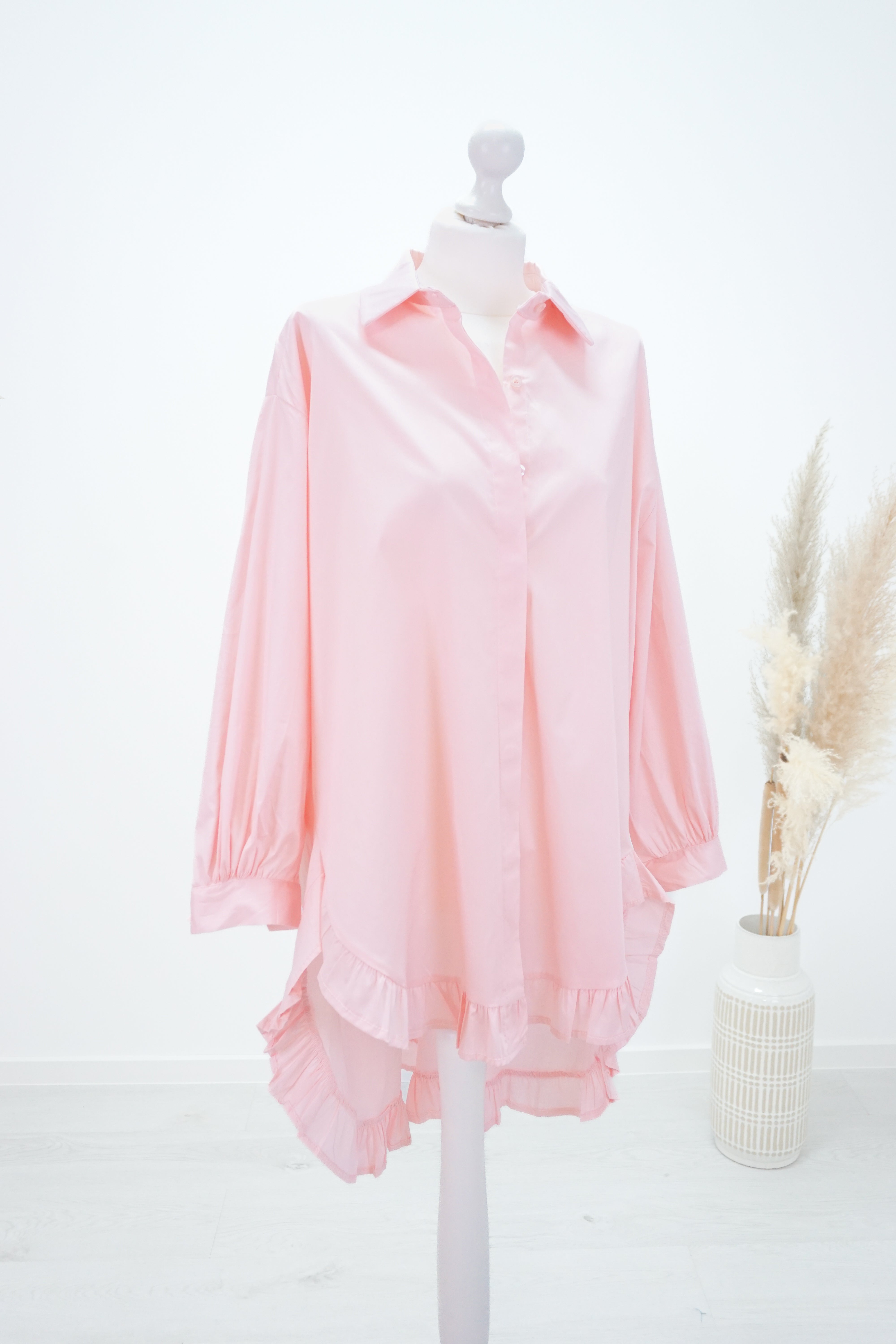 Longbluse mit Rüschen, rosa/peach