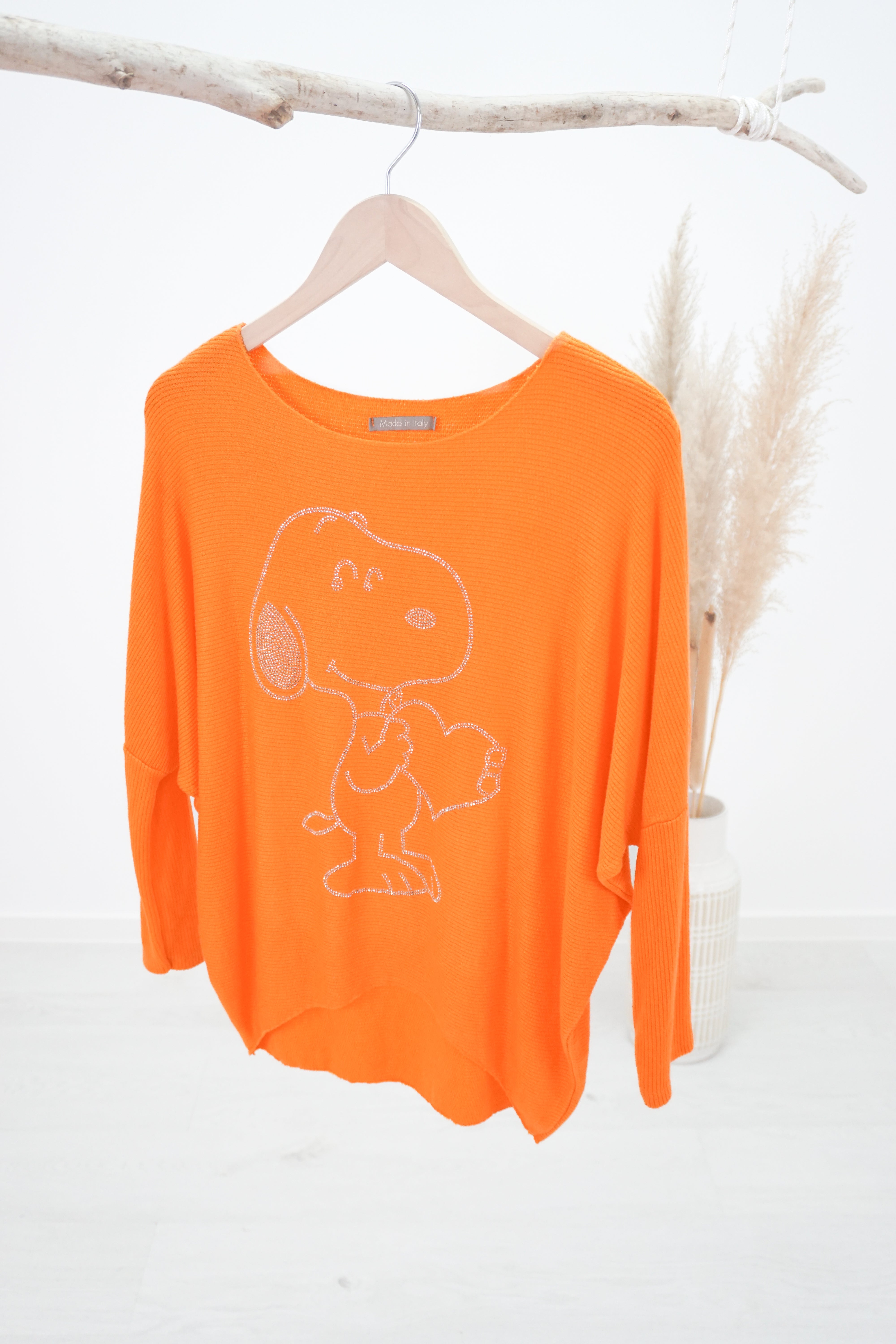 Feinstrickpulli mit Strass Print "Snoopy", orange