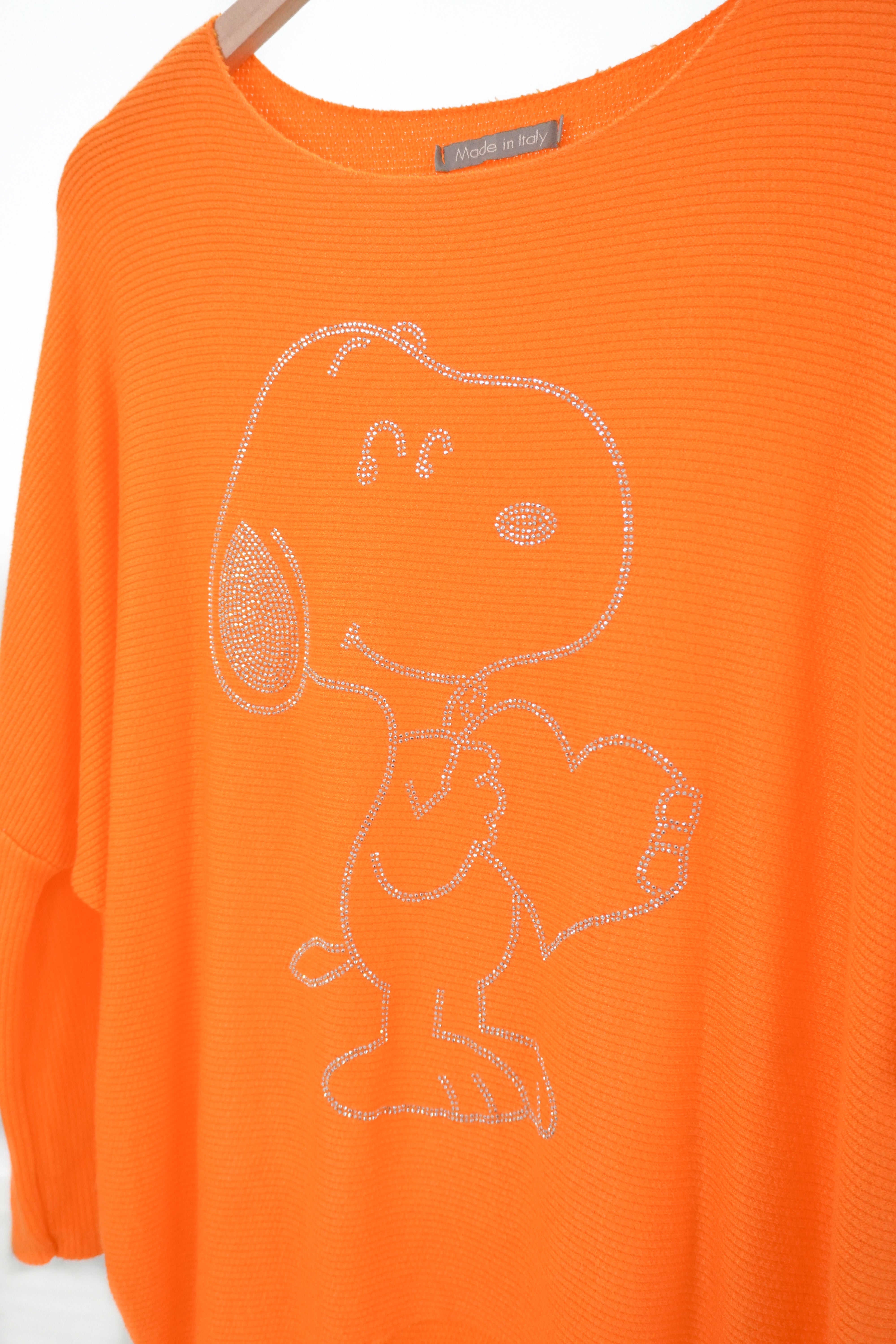 Feinstrickpulli mit Strass Print "Snoopy", orange