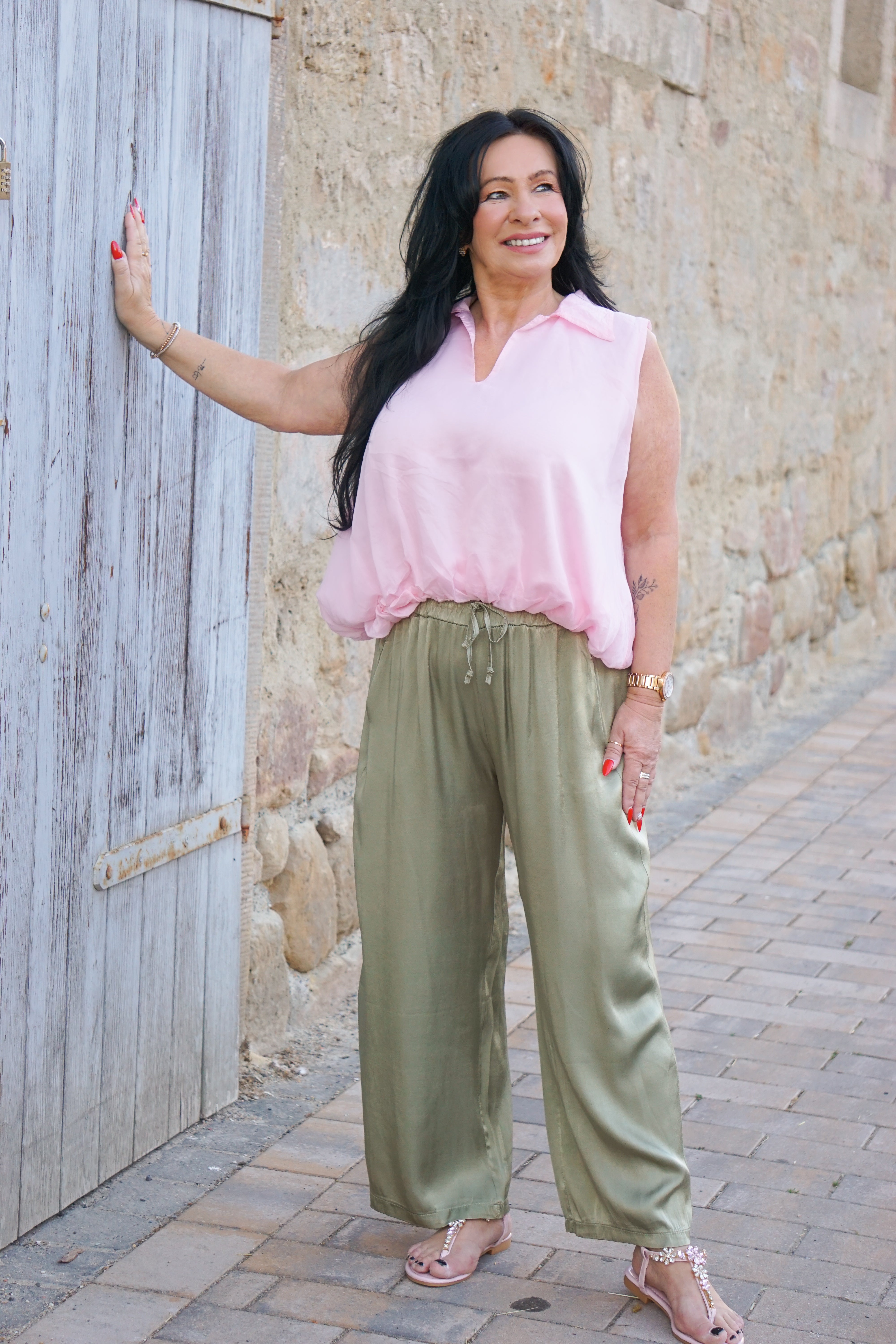 Satin Sommerhose, khaki