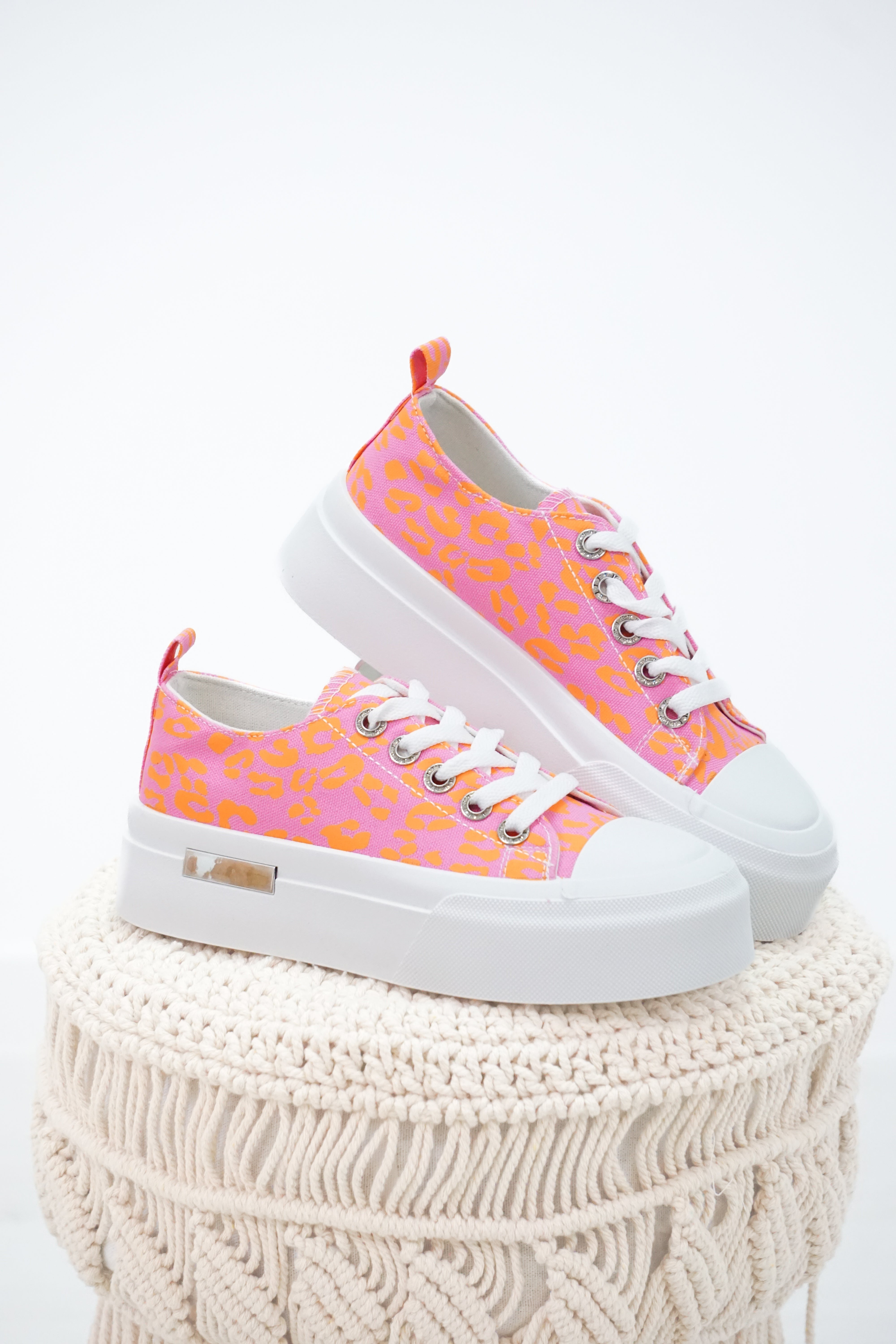 Sneaker mit Leo Print, candy pink/orange