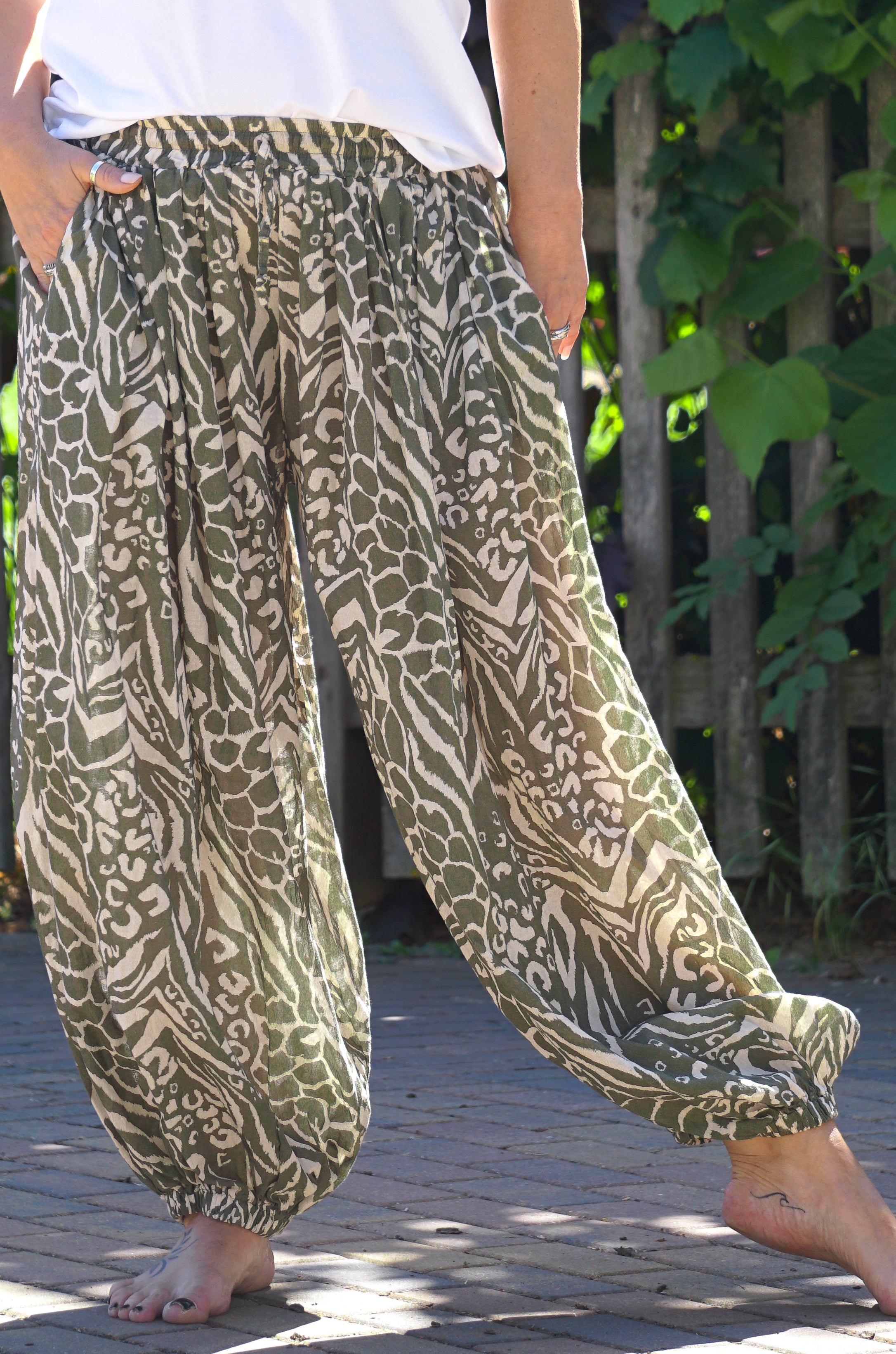 Leichte Sommerhose mit Print, khaki
