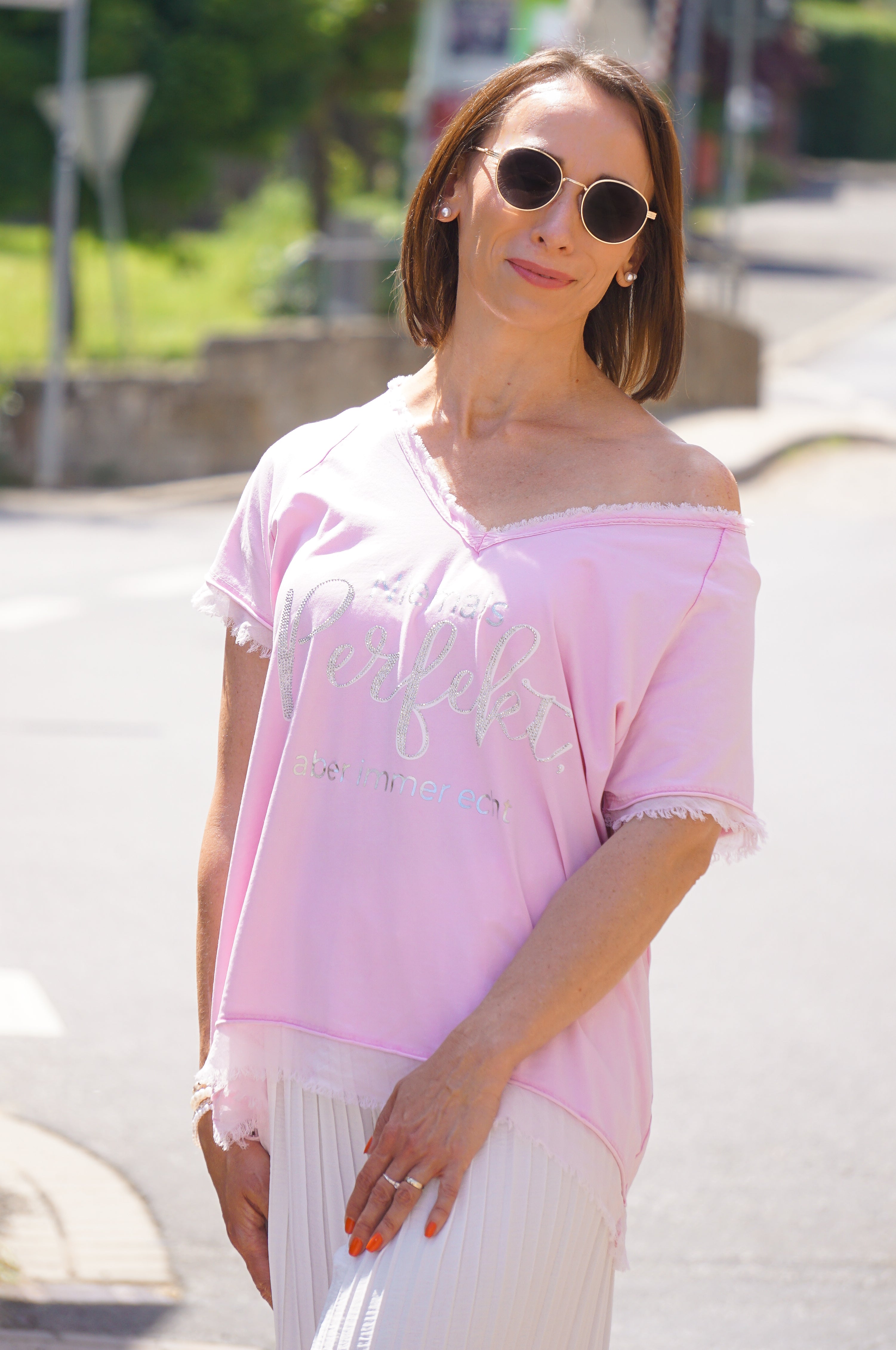 T-Shirt "niemals perfekt", rosa