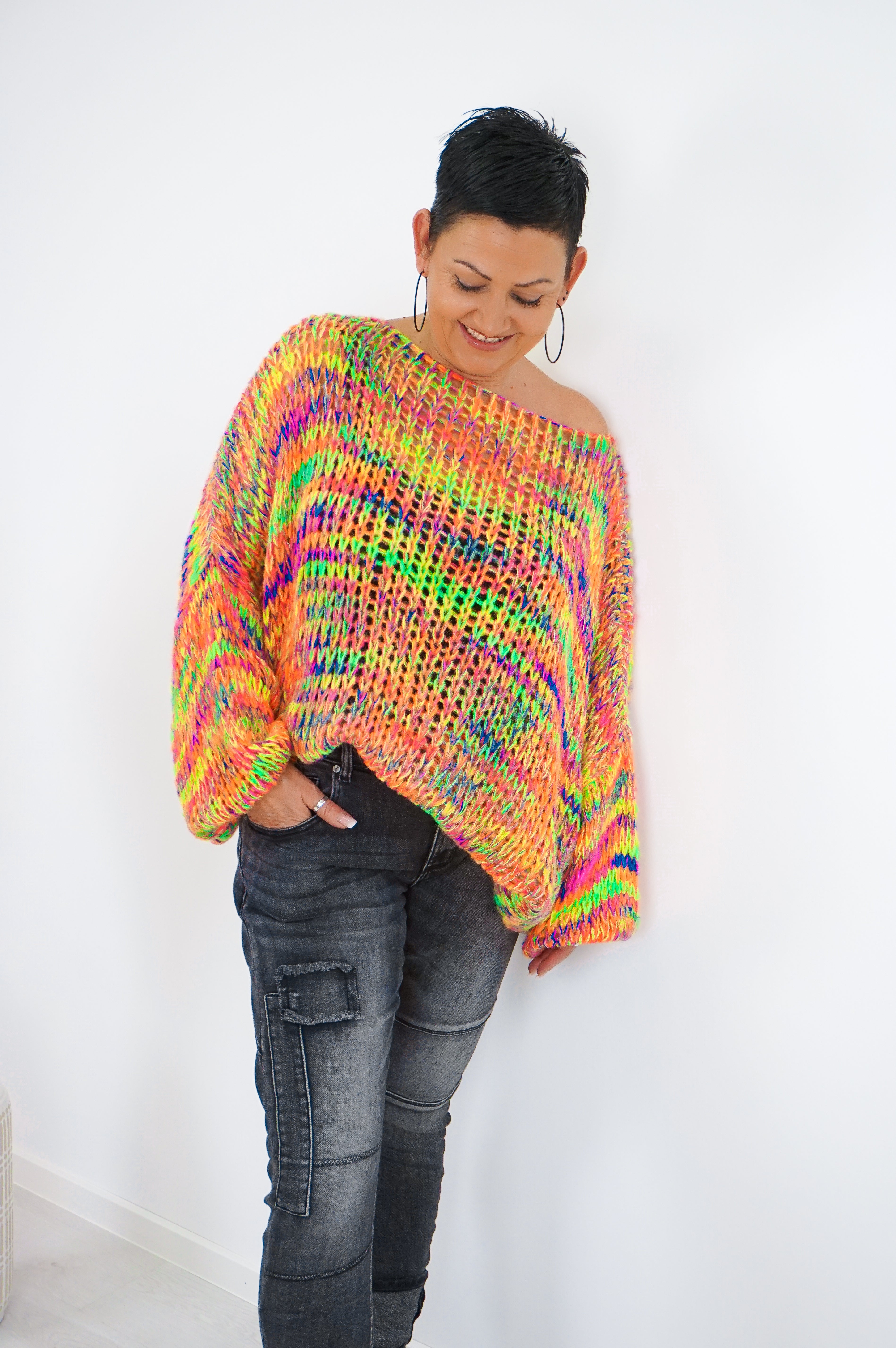 Grober Basic Strickpulli, Neon bunt