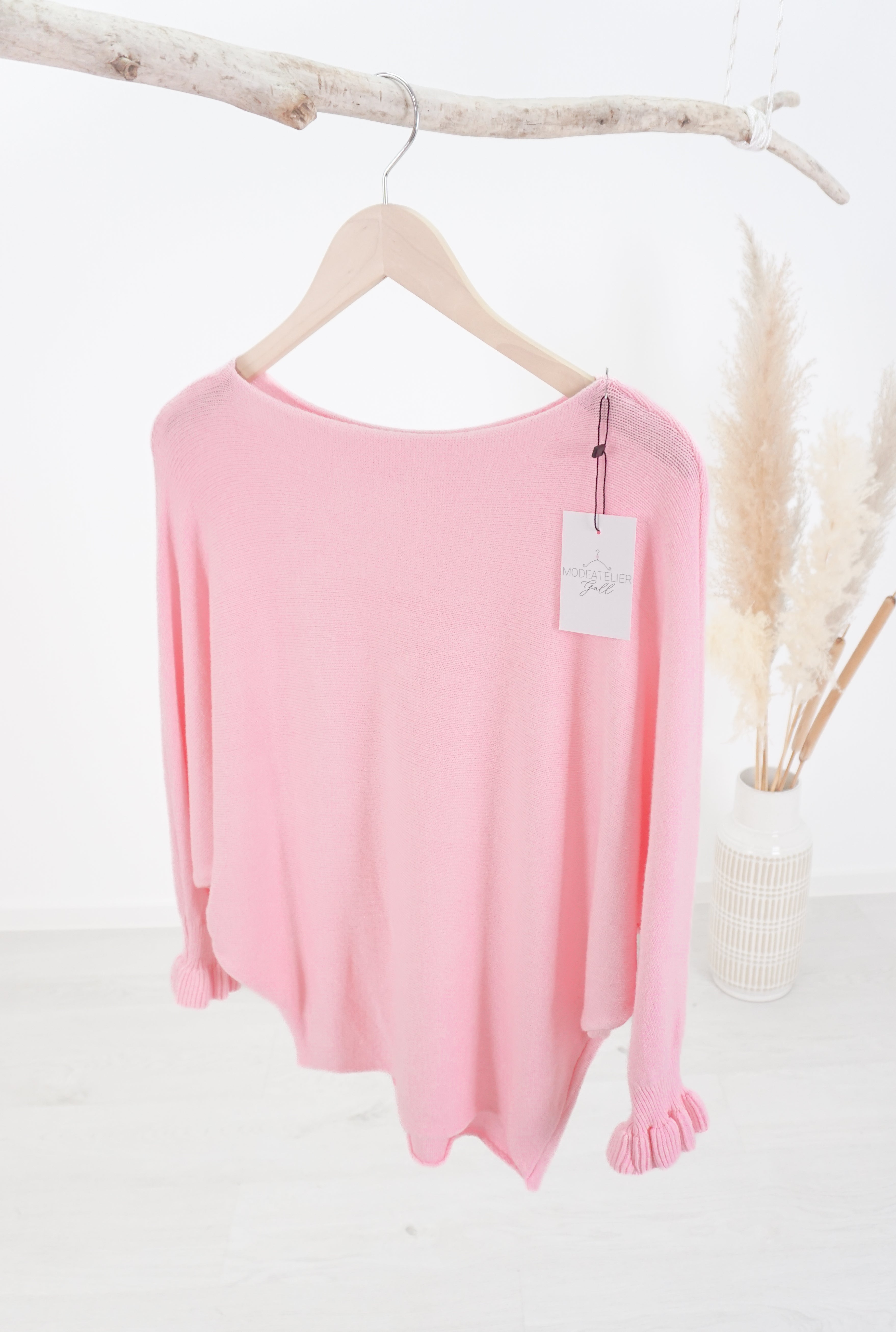 Feinstrickpulli mit Fledermausärmeln, rosa