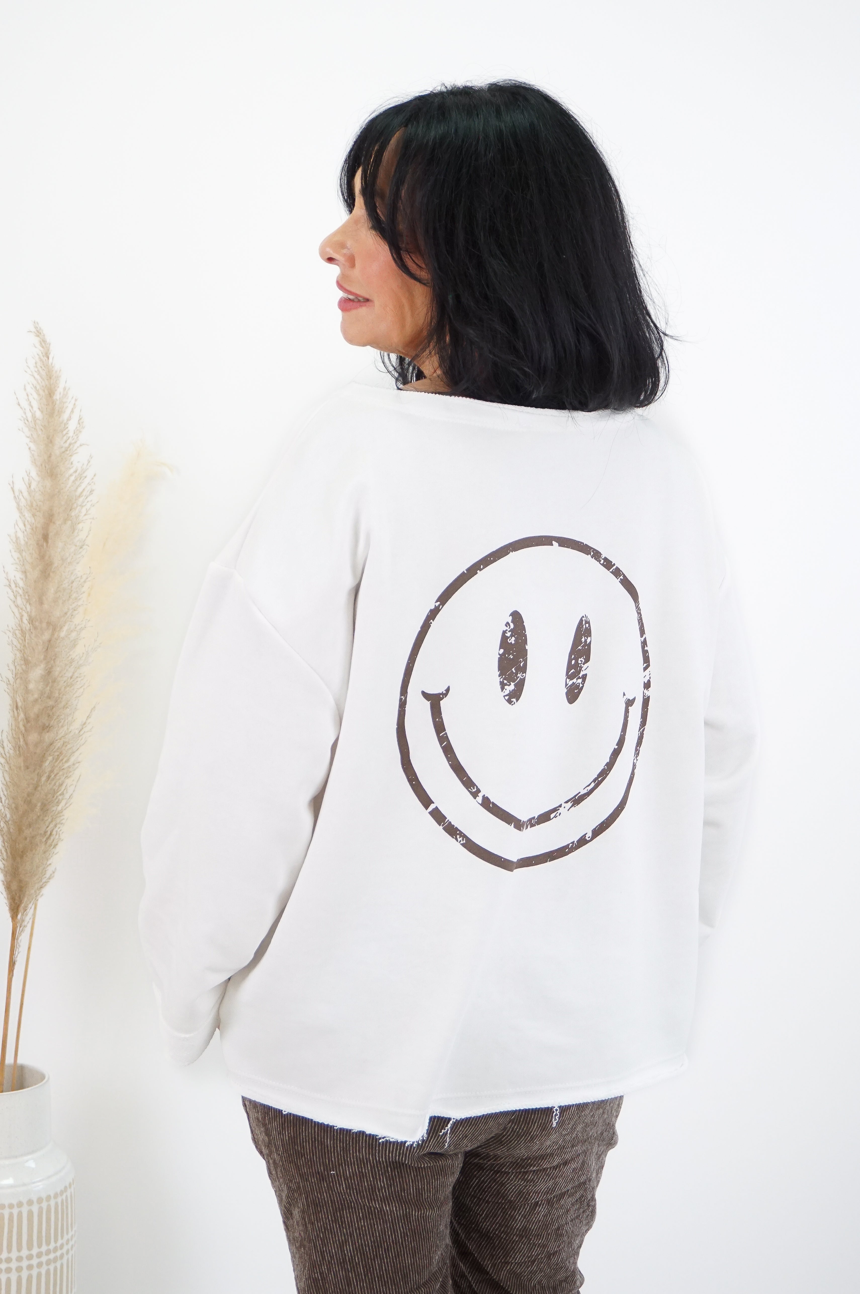 Sweatshirt "smiley“, Off white/schokobraun