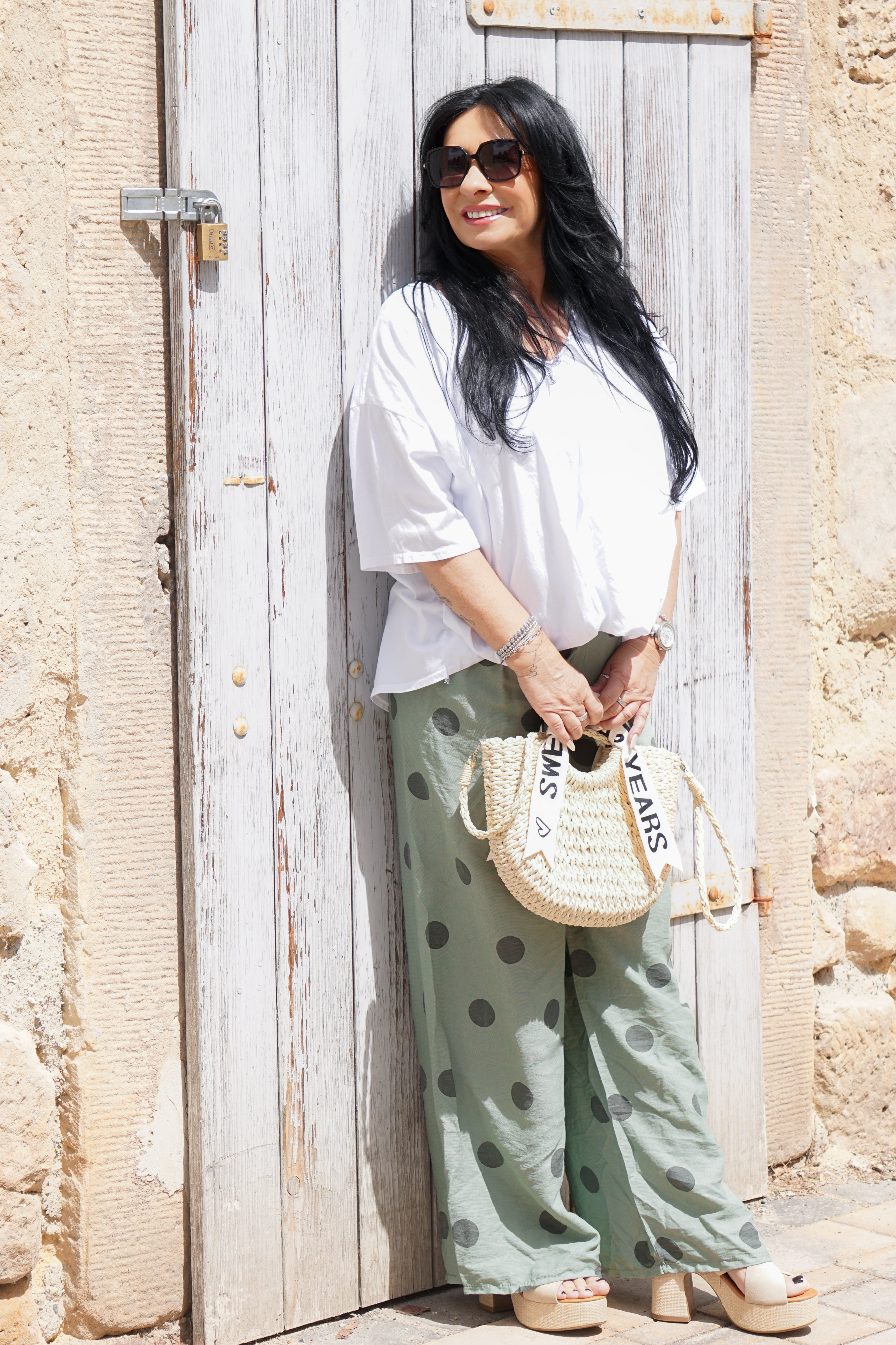 Sommerhose mit Polka Dots, khaki