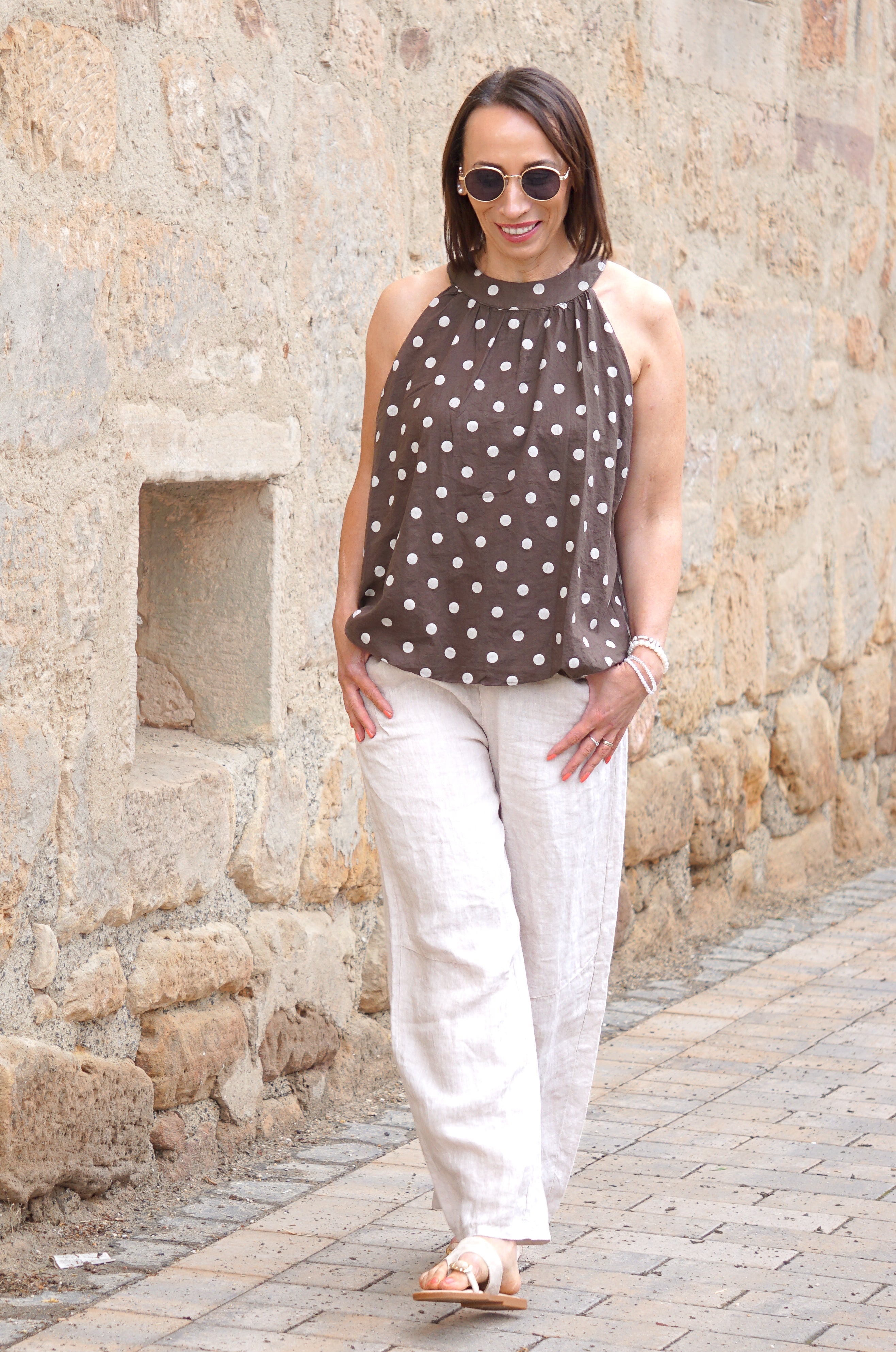 Ballon Top mit Polka Dots, schokobraun
