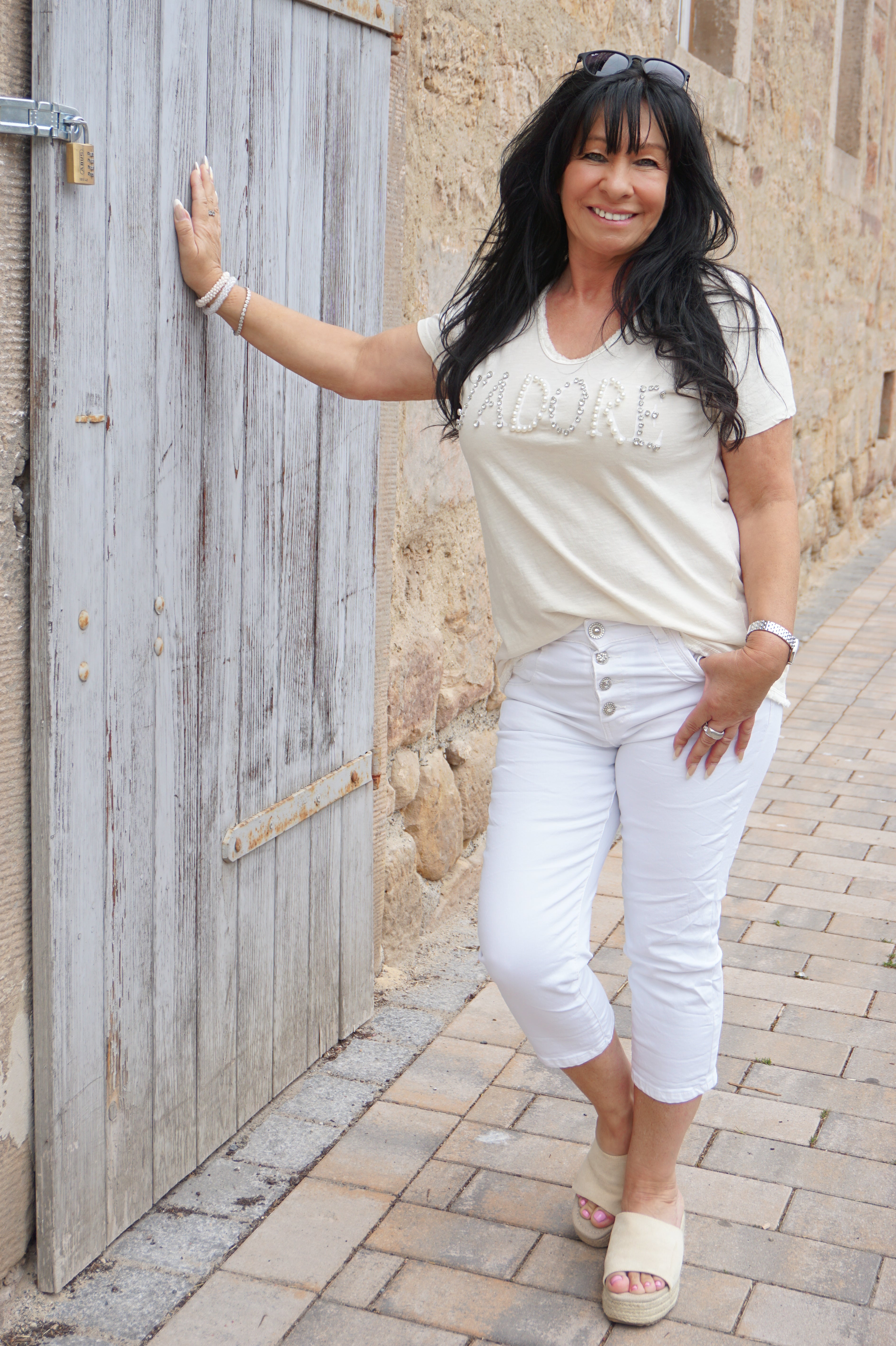 T-Shirt "glamour J'ADORE", beige