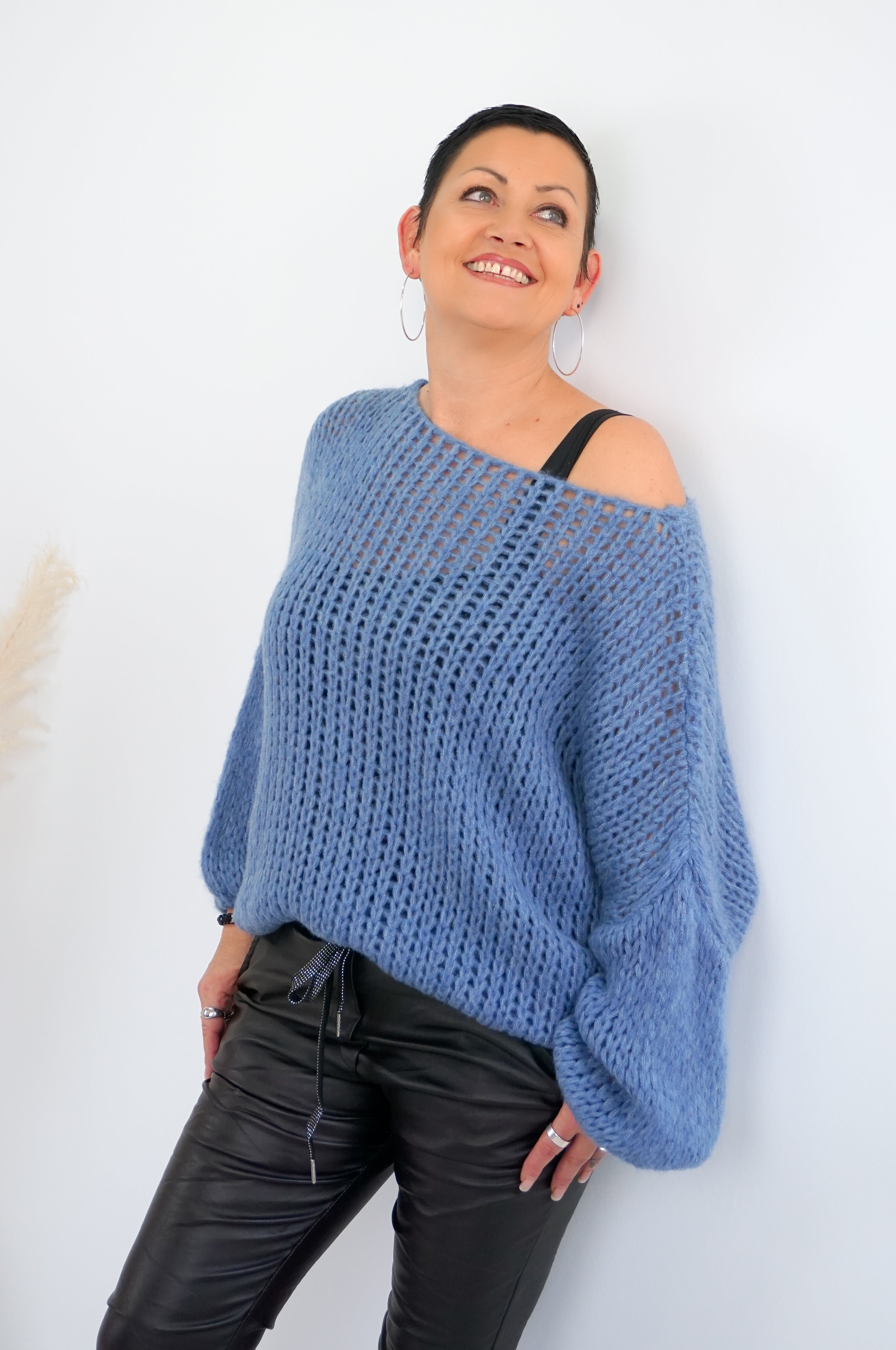 Grober Basic Strickpulli, jeansblau