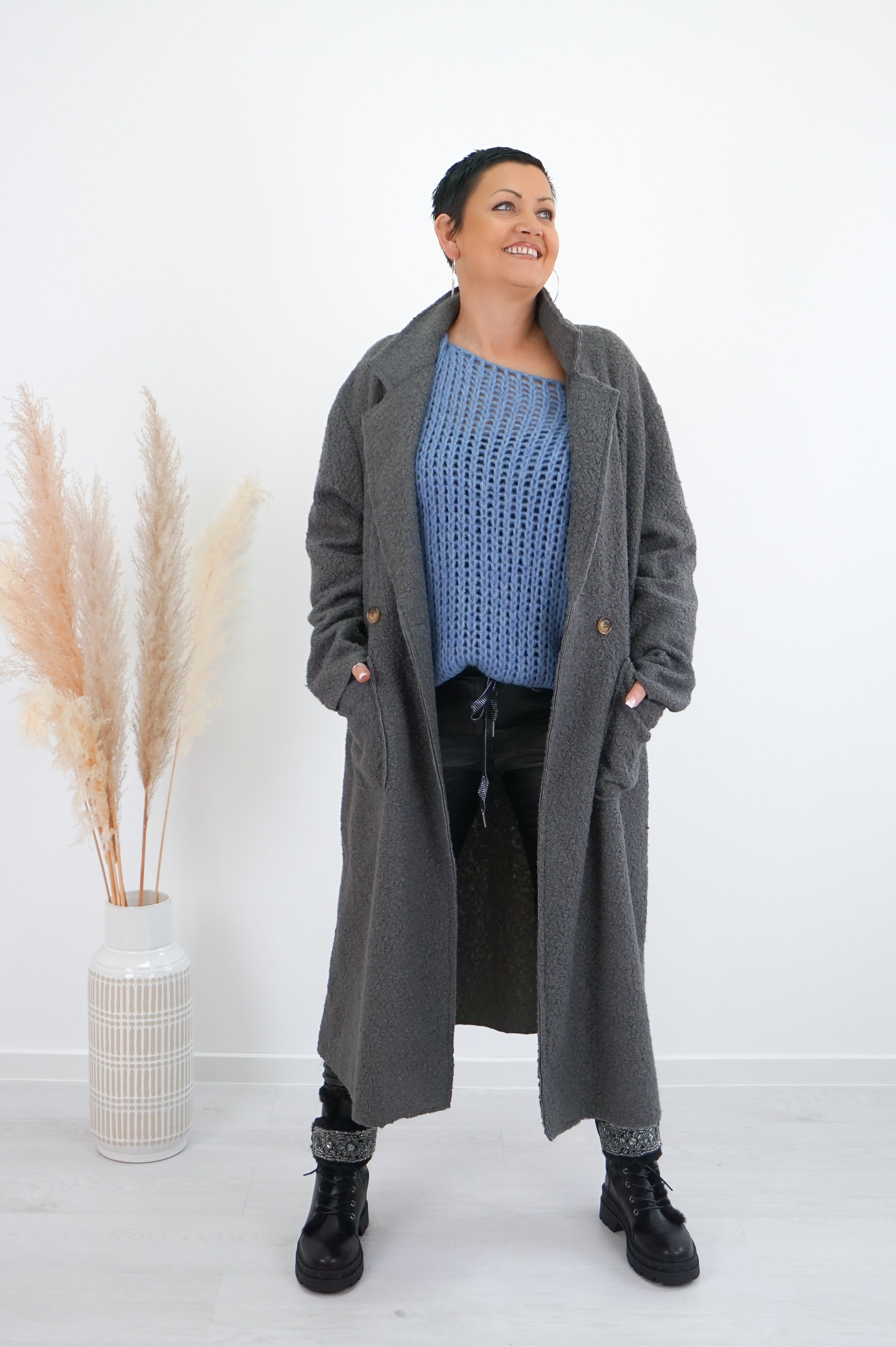 Grober Basic Strickpulli, jeansblau