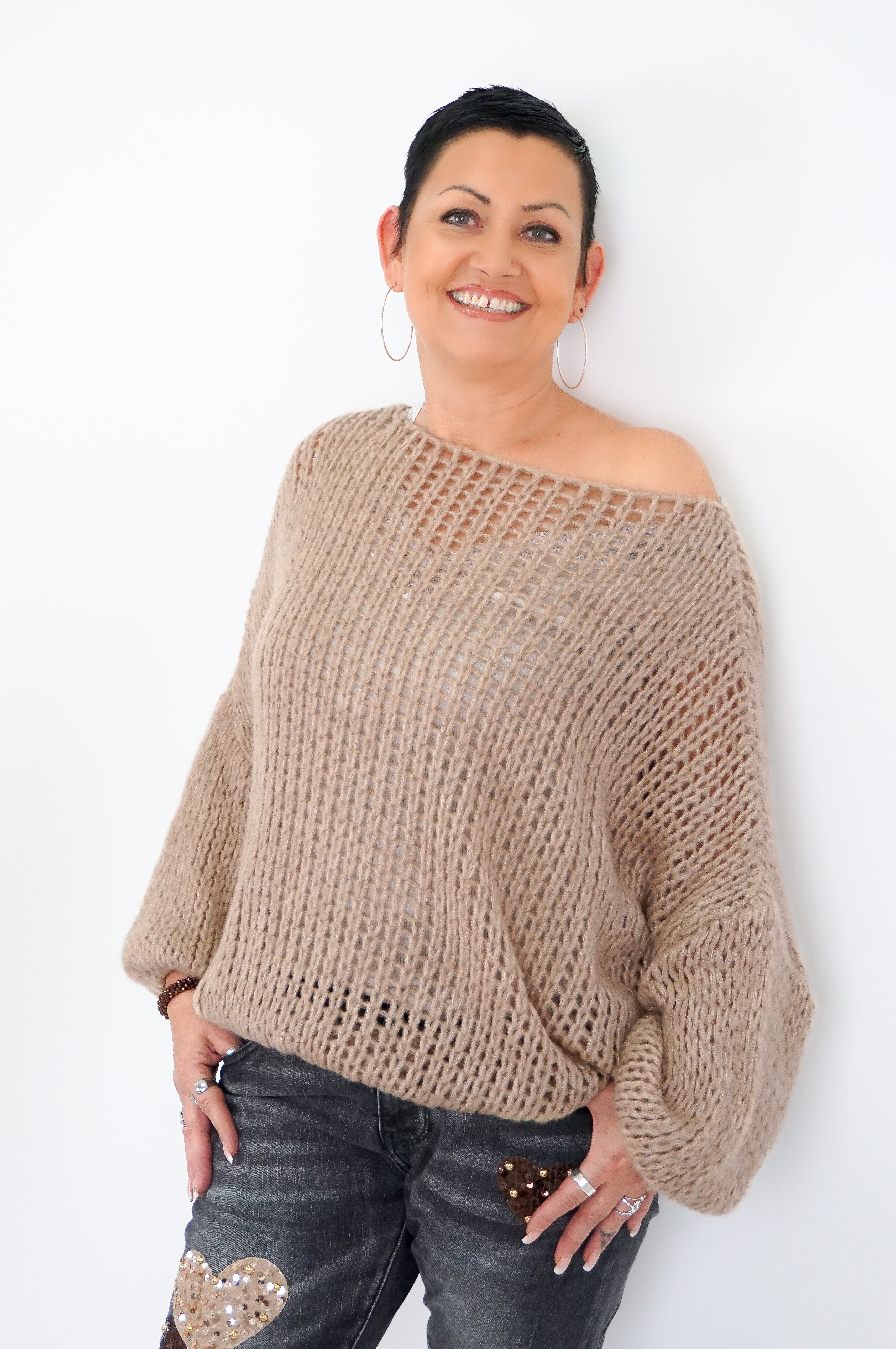 Grober Basic Strickpulli, beige