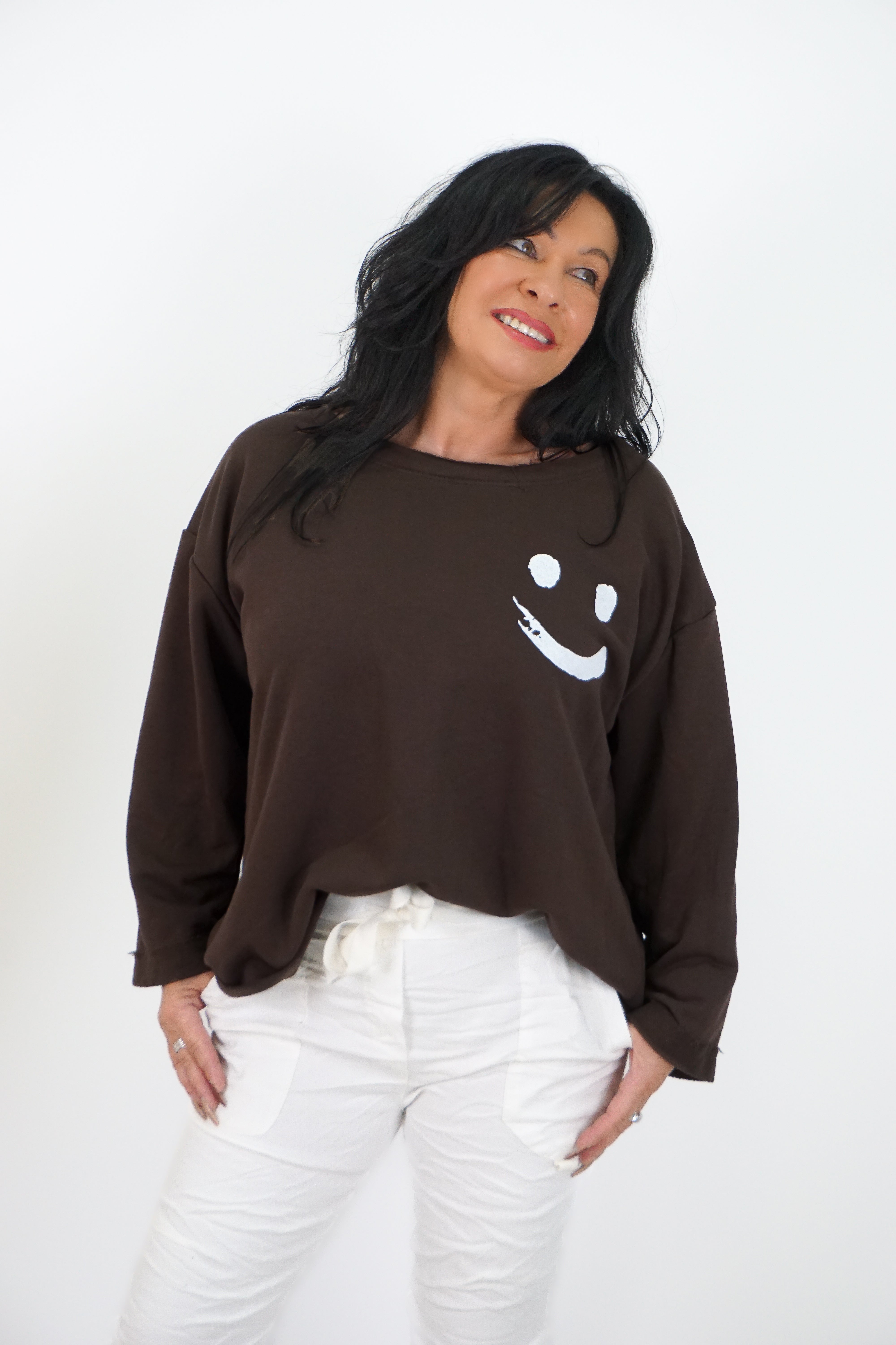 Sweatshirt "smiley“, schokobraun/weiß