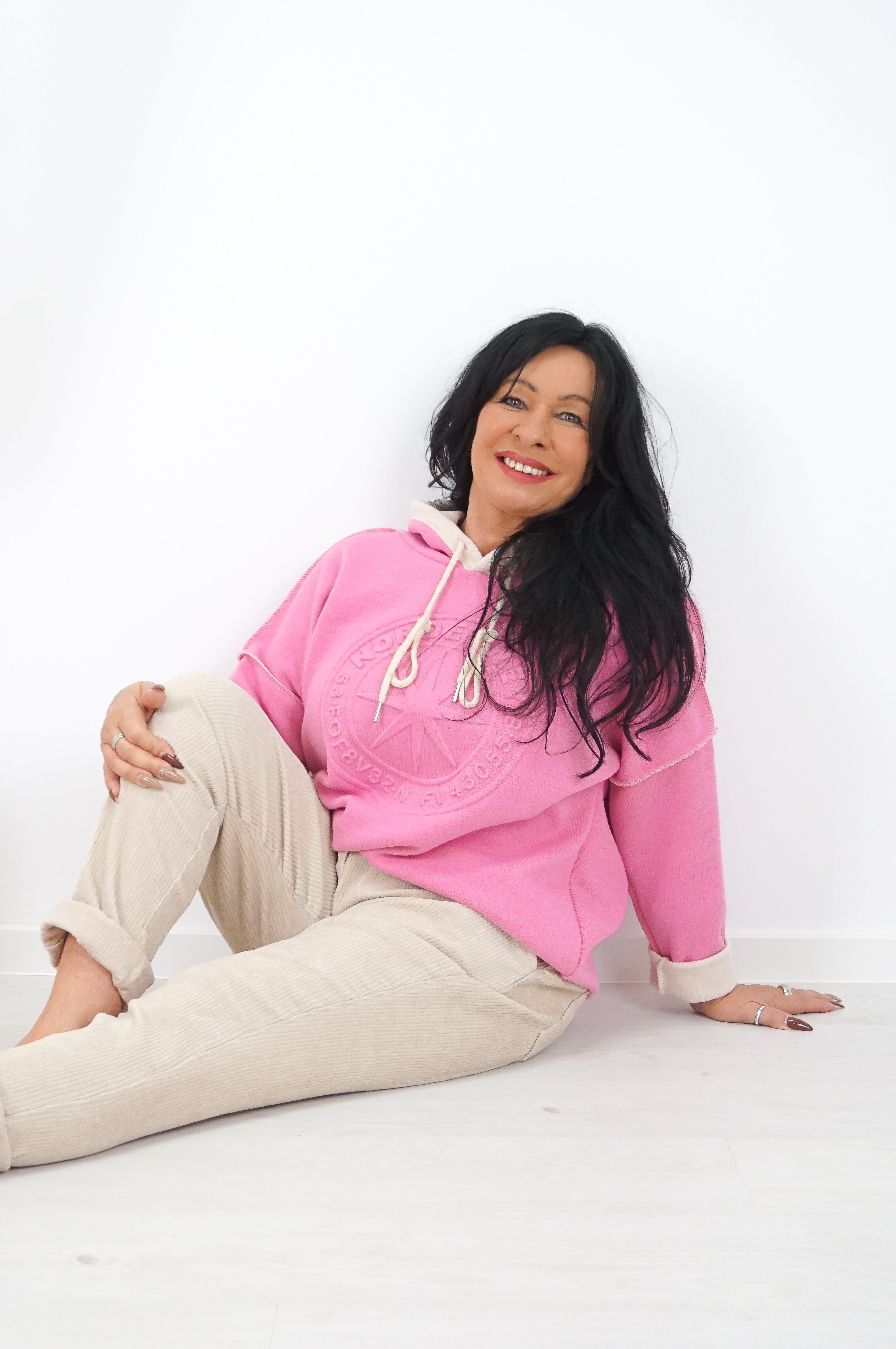 Strickhoodie "Norderney", Candy pink/beige