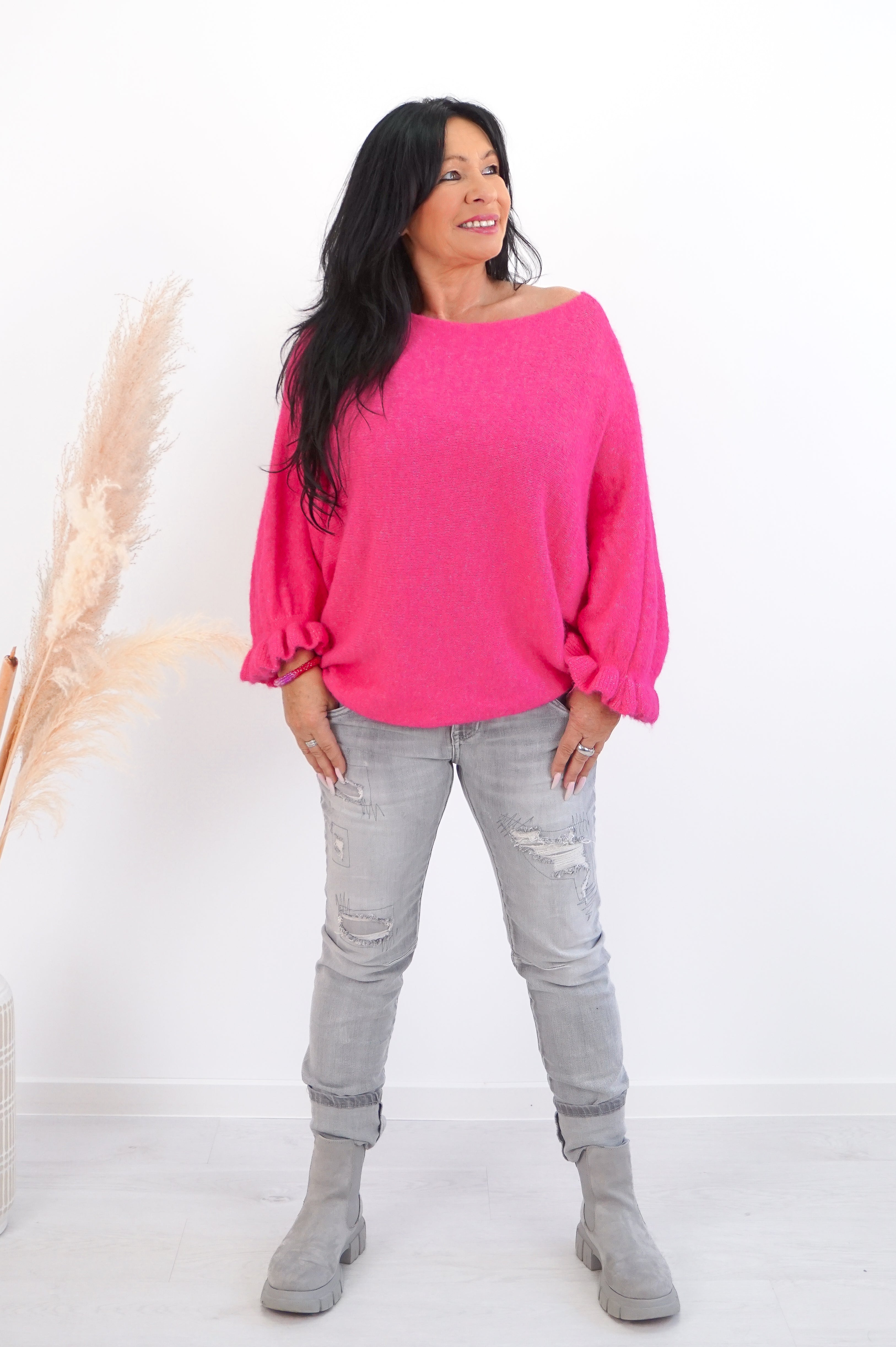 Strickpulli mit überschnitten Ärmeln, pink