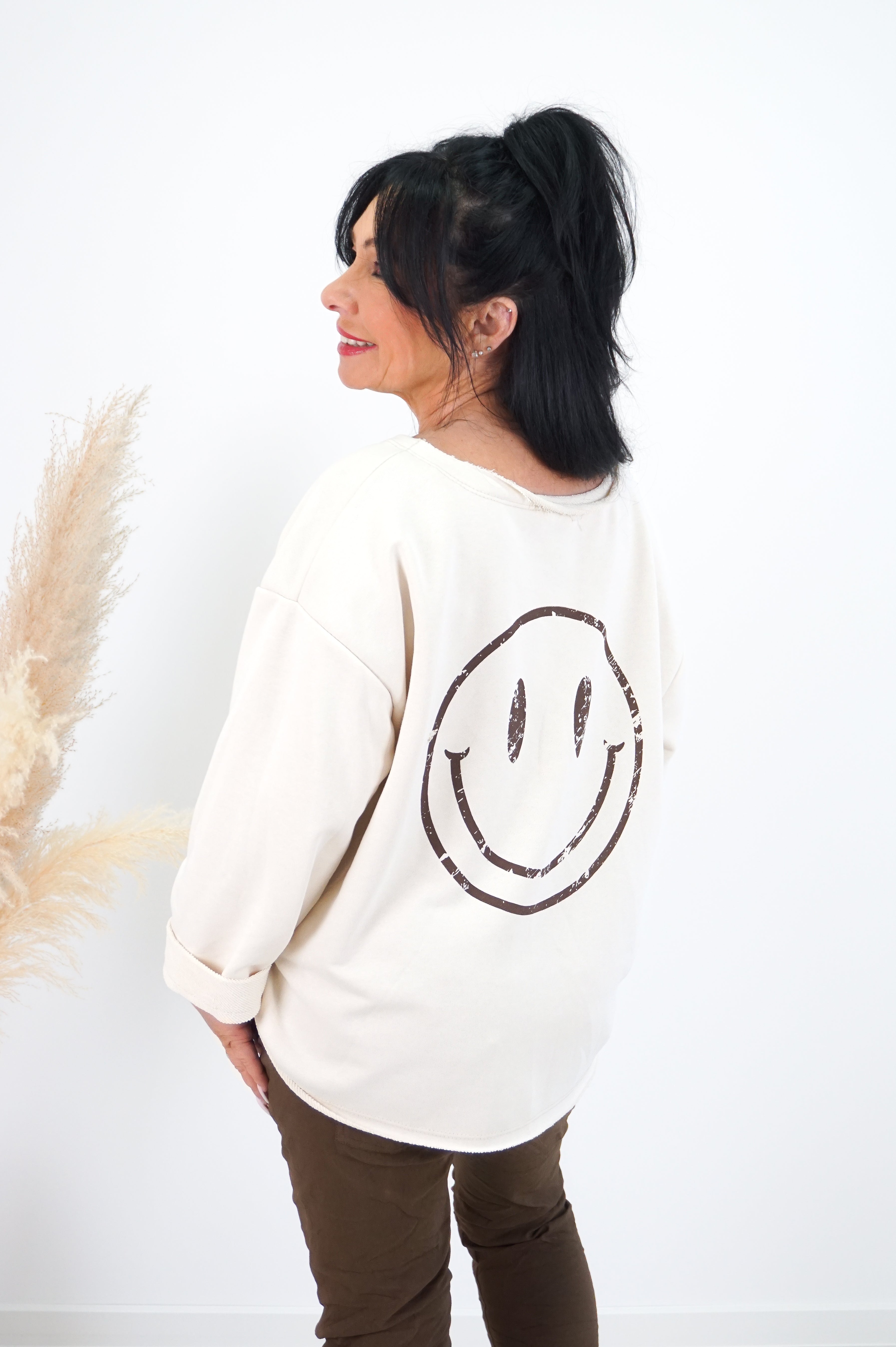 Sweatshirt "smiley“, beige/braun