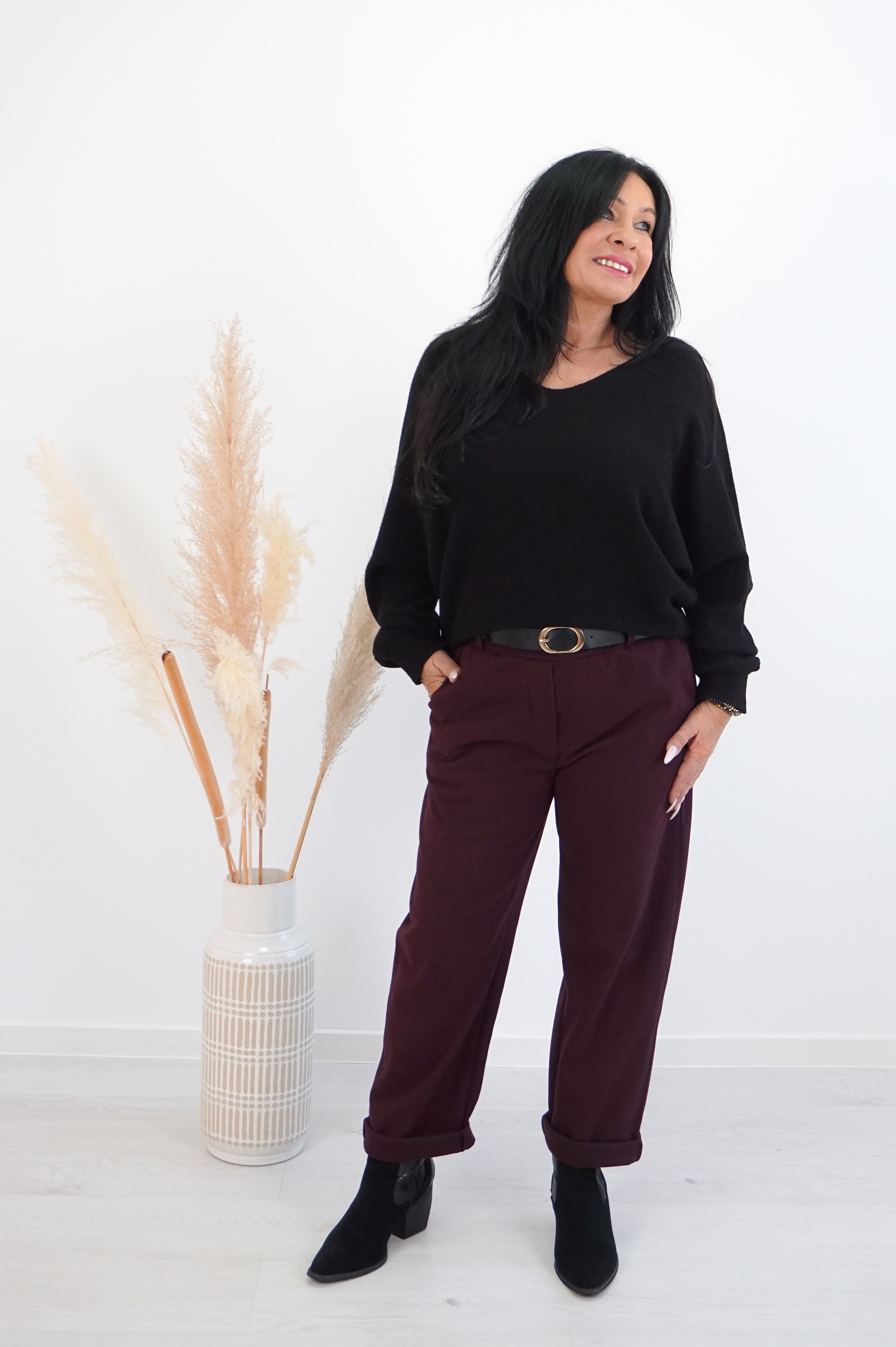 Weiche Stoffhose mit Muster, pflaume