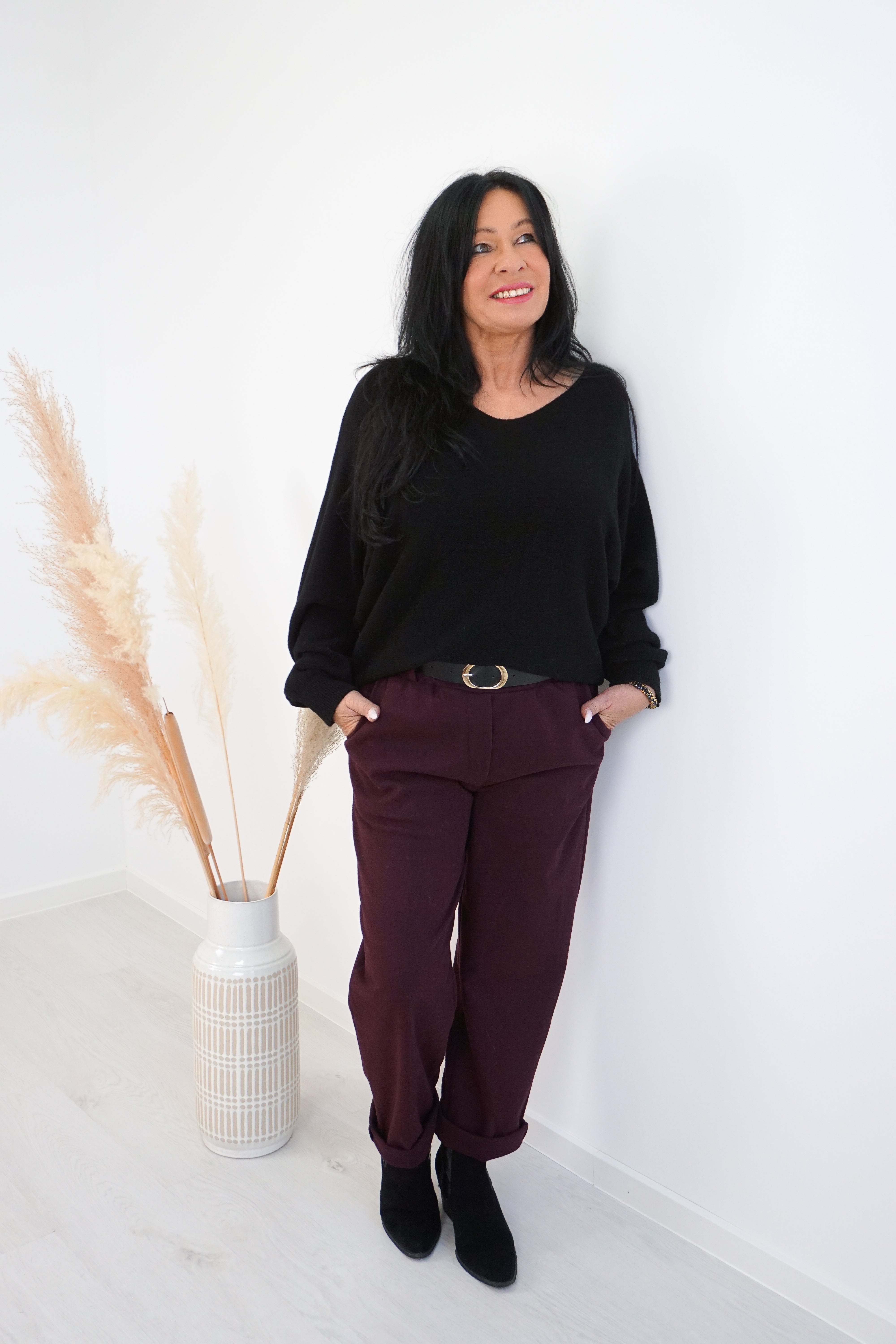 Weiche Stoffhose mit Muster, pflaume