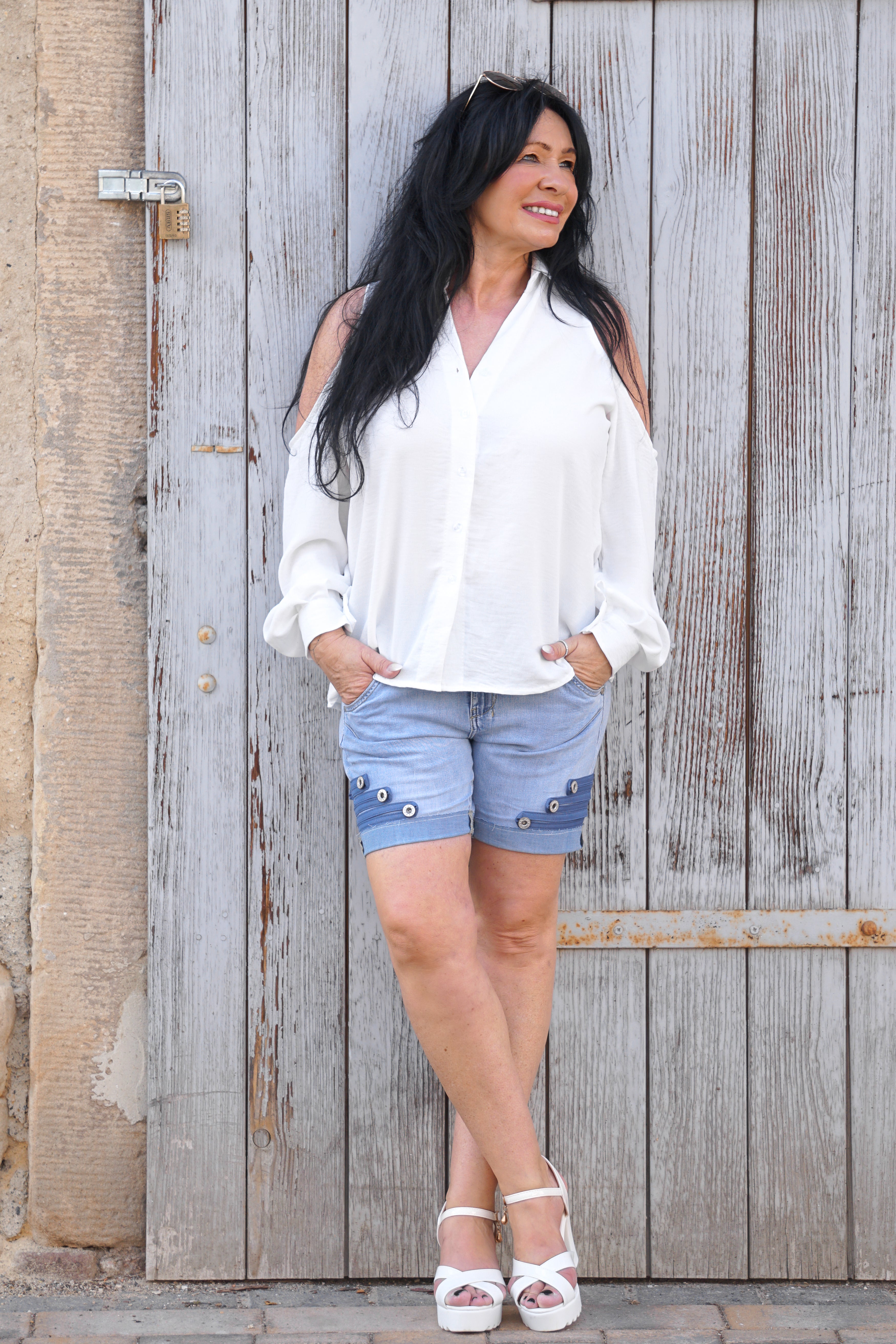 Bluse mit Cut-Outs, off white