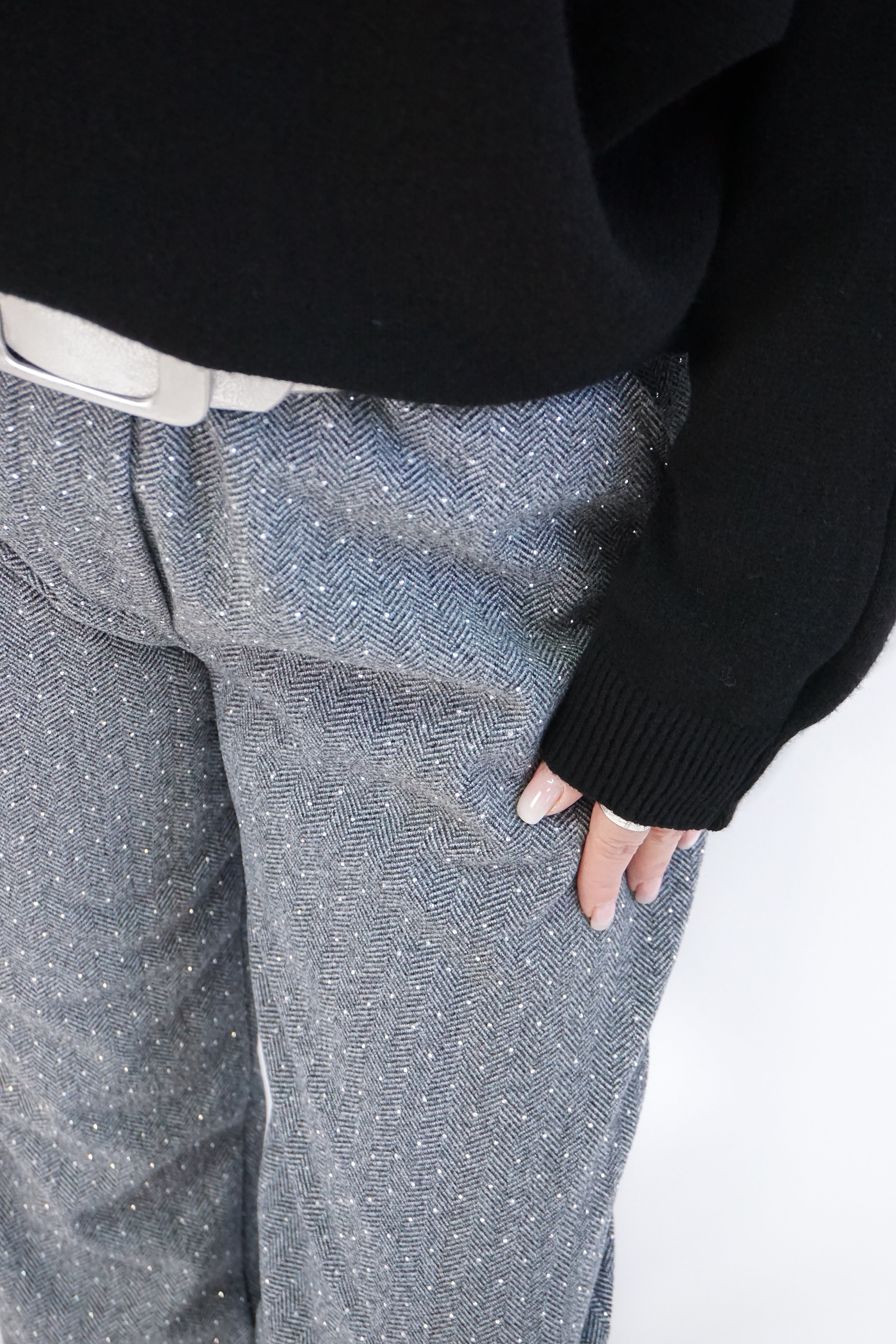 Weiche Stoffhose mit Muster „sparkle“, schwarz